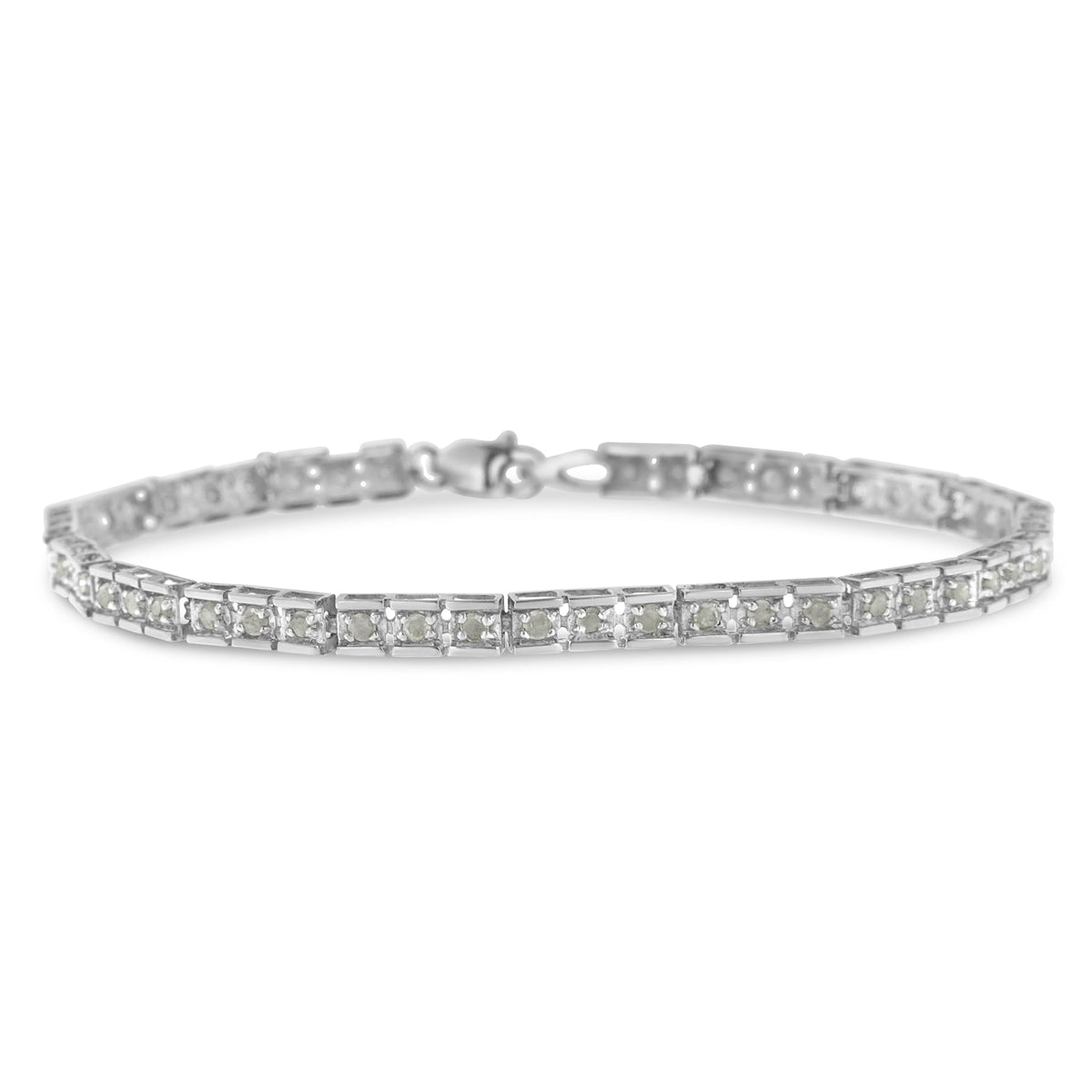 .925 Sterling Silver 1.0 Cttw Diamond Square Hybrid Link 7&quot; Tennis Bracelet (I-J Color, I2-I3 Clarity) - LinkagejewelrydesignLinkagejewelrydesign