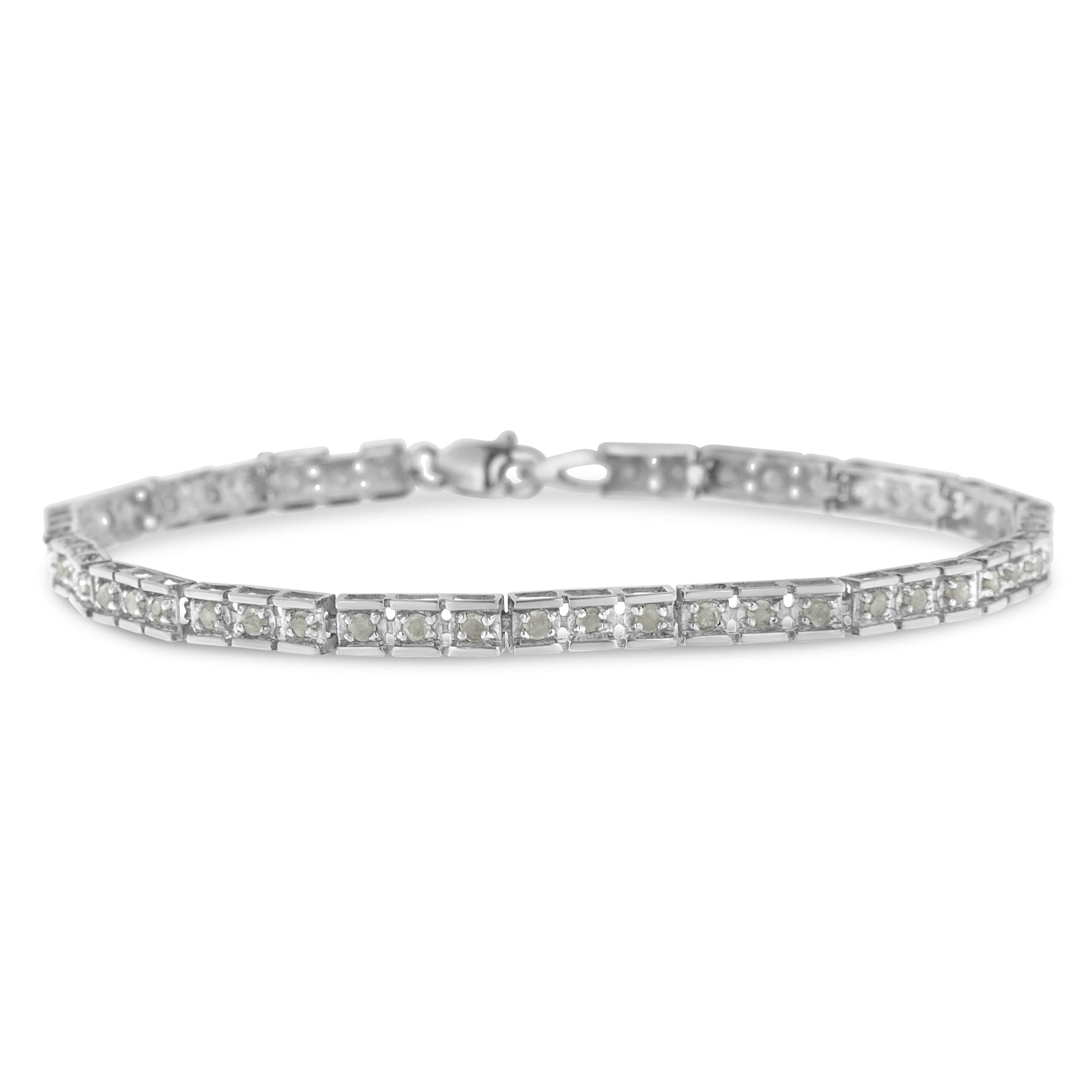 .925 Sterling Silver 1.0 Cttw Diamond Square Hybrid Link 7" Tennis Bracelet (I-J Color, I2-I3 Clarity) - LinkagejewelrydesignLinkagejewelrydesign