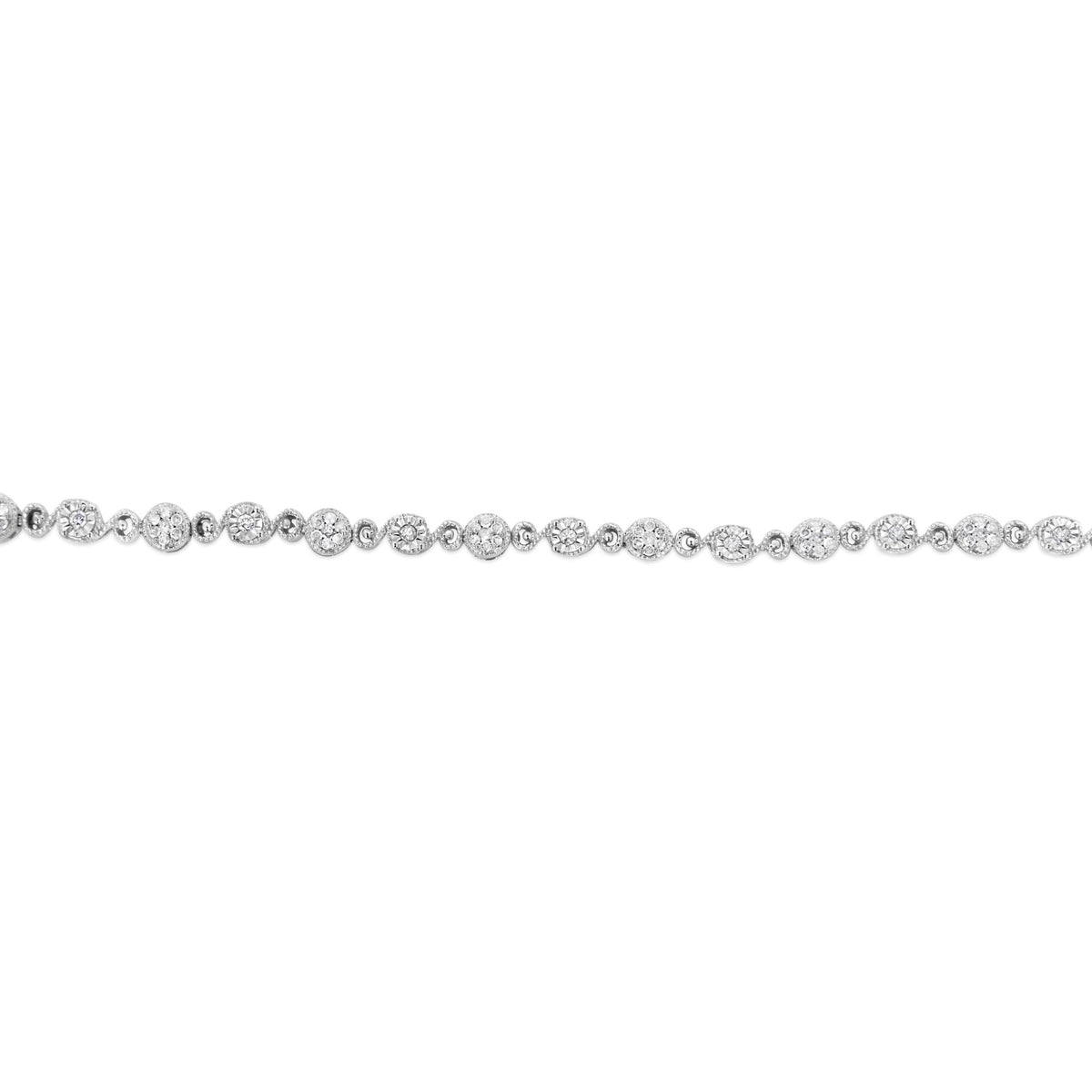 .925 Sterling Silver 1.0 Cttw Diamond Swirl Beaded Link Bracelet (I-J Color, I3-Promo Clarity) - 7.25&quot; Inches - LinkagejewelrydesignLinkagejewelrydesign