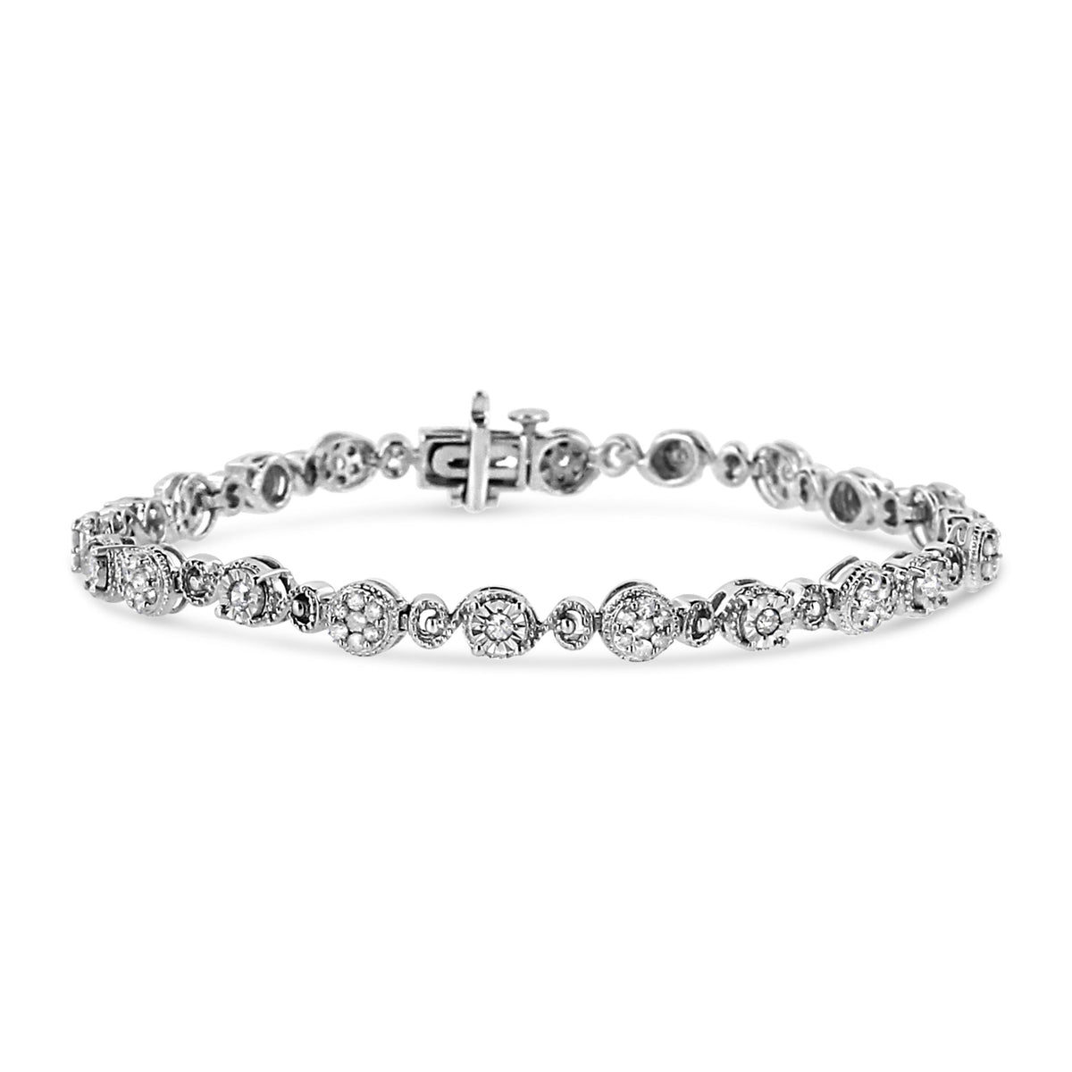 .925 Sterling Silver 1.0 Cttw Diamond Swirl Beaded Link Bracelet (I-J Color, I3-Promo Clarity) - 7.25&quot; Inches - LinkagejewelrydesignLinkagejewelrydesign