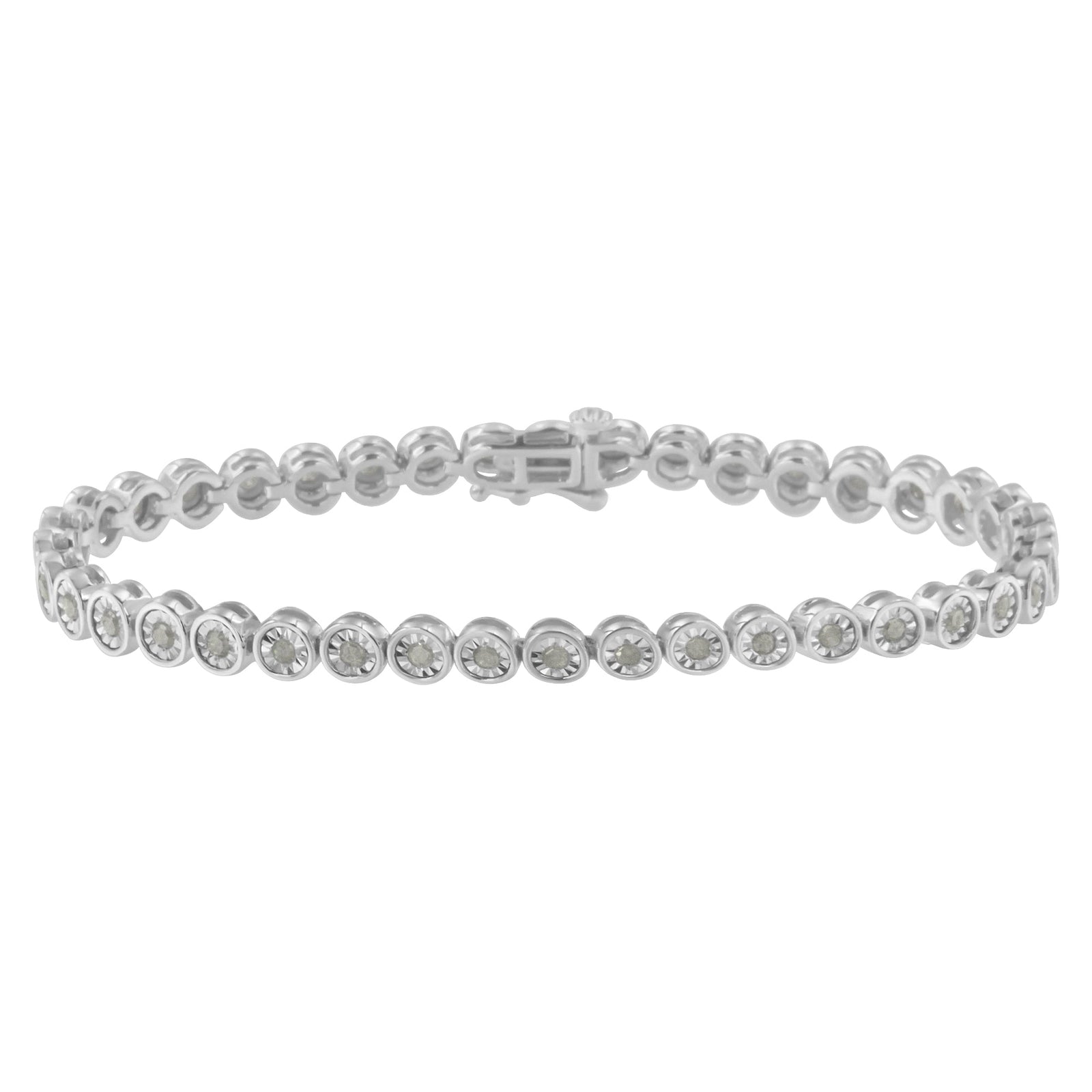 .925 Sterling Silver 1.0 Cttw Miracle Plate Set Diamond Bezel Link Design Tennis Bracelet (I-J Color, I3 Clarity) - LinkagejewelrydesignLinkagejewelrydesign