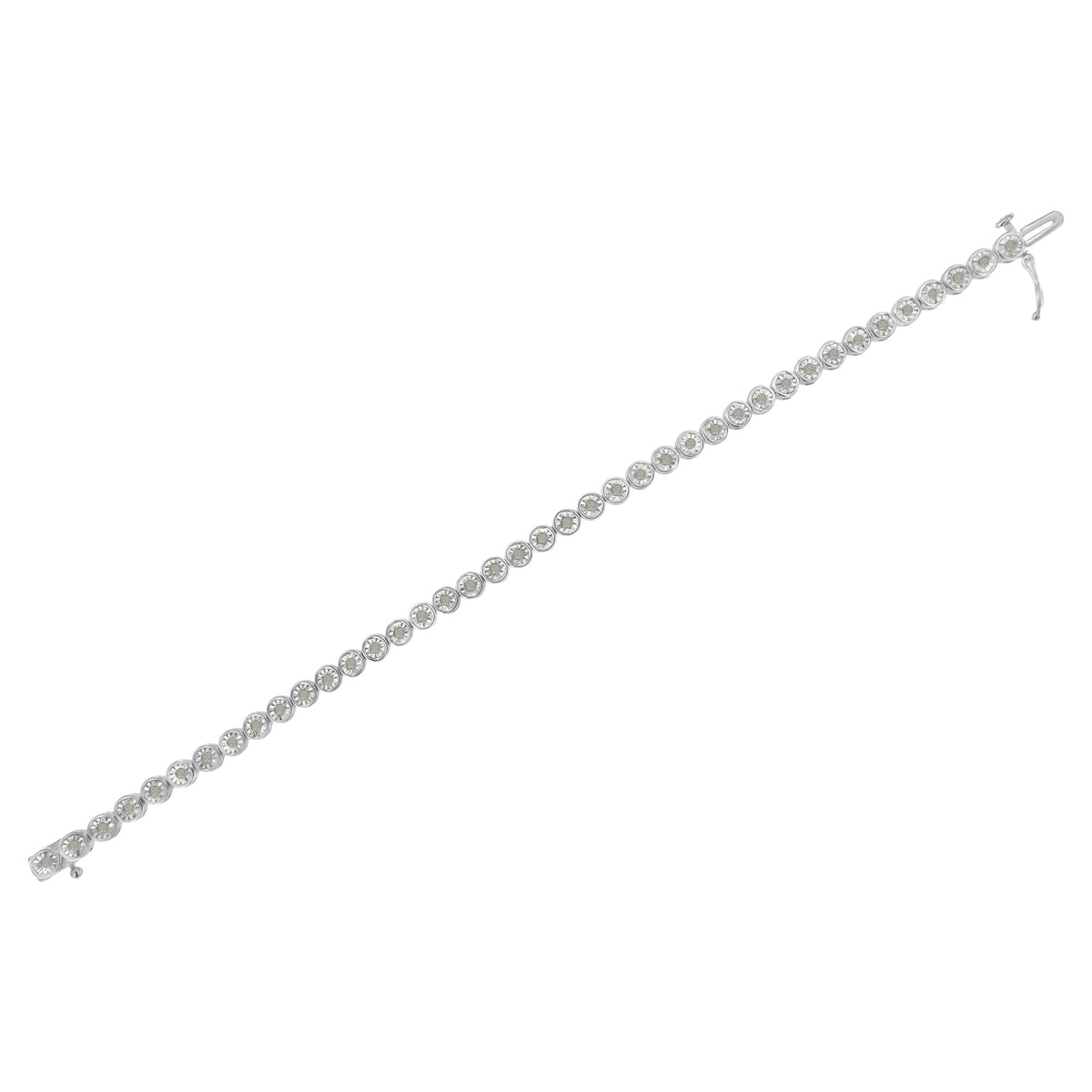 .925 Sterling Silver 1.0 Cttw Miracle Plate Set Diamond Bezel Link Design Tennis Bracelet (I-J Color, I3 Clarity) - LinkagejewelrydesignLinkagejewelrydesign