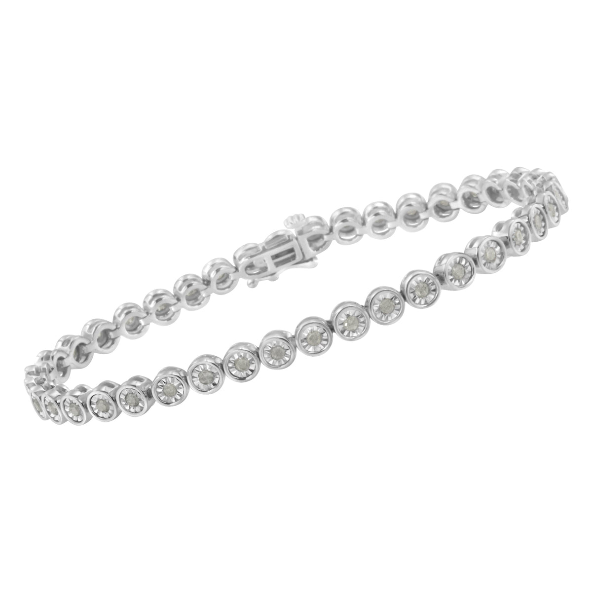 .925 Sterling Silver 1.0 Cttw Miracle Plate Set Diamond Bezel Link Design Tennis Bracelet (I-J Color, I3 Clarity) - LinkagejewelrydesignLinkagejewelrydesign