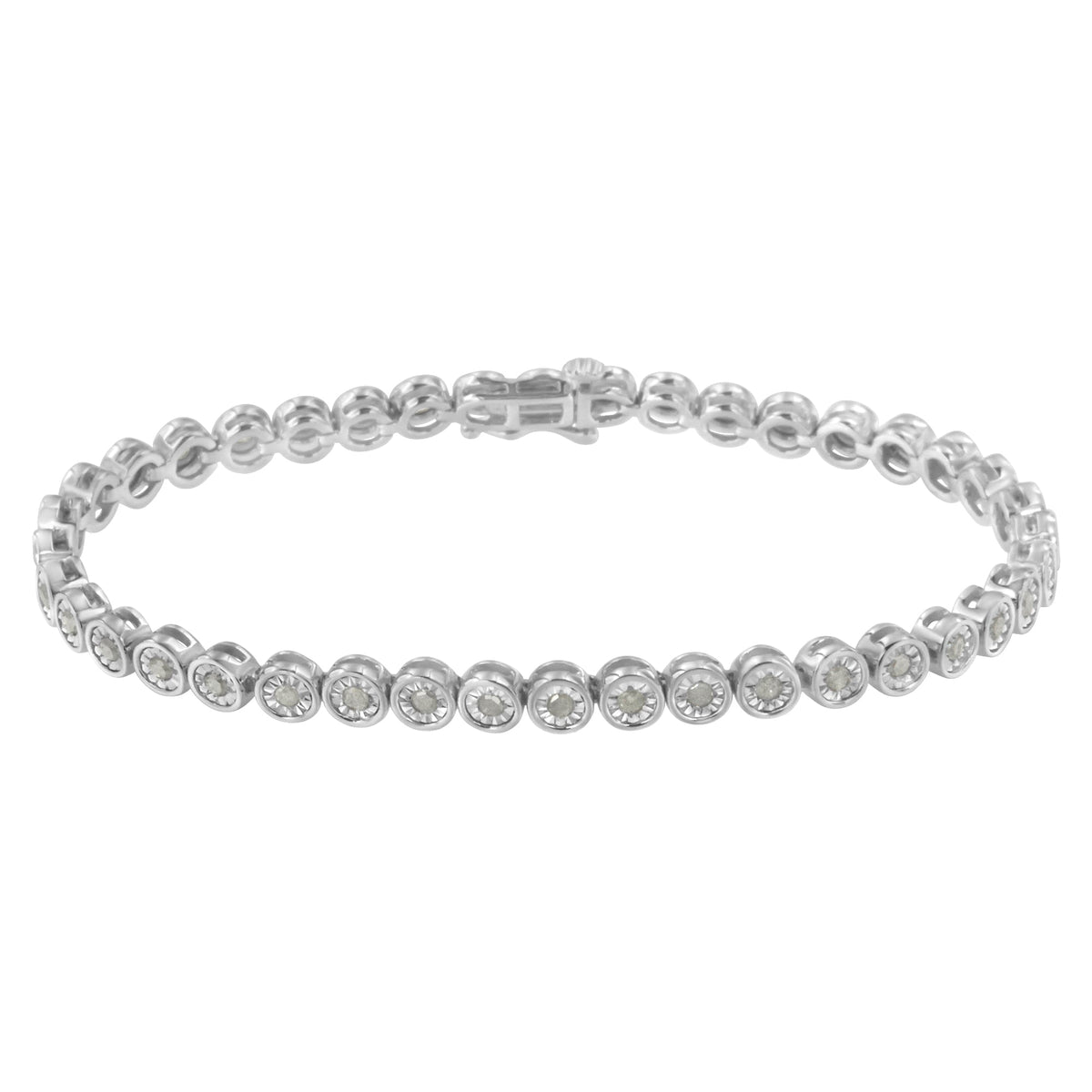 .925 Sterling Silver 1.0 Cttw Miracle Plate Set Diamond Bezel Link Design Tennis Bracelet (I-J Color, I3 Clarity) - LinkagejewelrydesignLinkagejewelrydesign