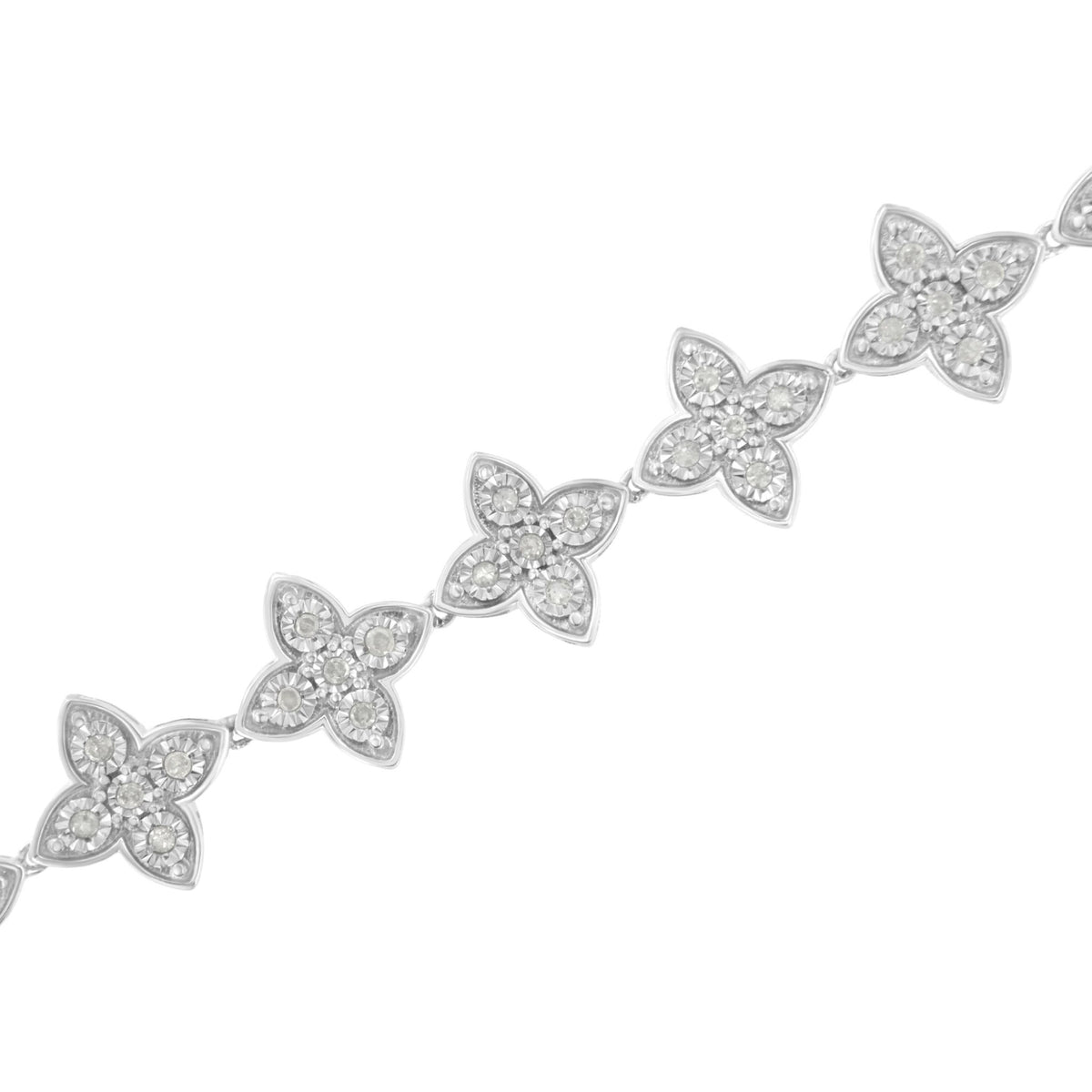 .925 Sterling Silver 1.0 cttw Miracle-Set Diamond 4 Leaf Clover Link Bracelet (I-J Clarity, I3 Color) - Size 7.25" - LinkagejewelrydesignLinkagejewelrydesign