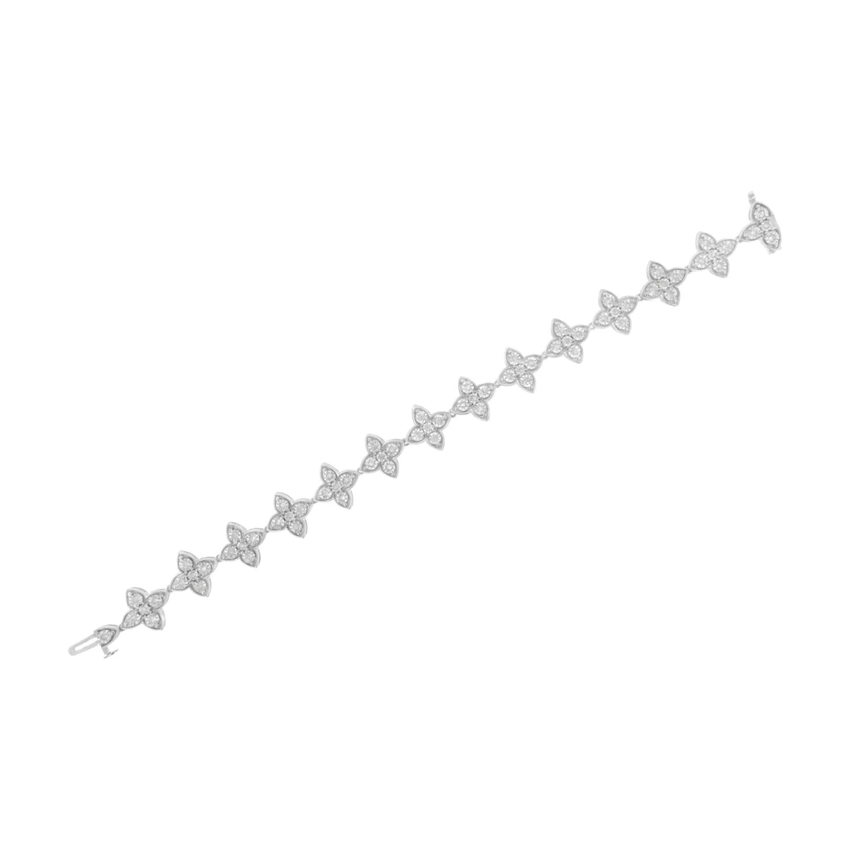 .925 Sterling Silver 1.0 cttw Miracle-Set Diamond 4 Leaf Clover Link Bracelet (I-J Clarity, I3 Color) - Size 7.25" - LinkagejewelrydesignLinkagejewelrydesign