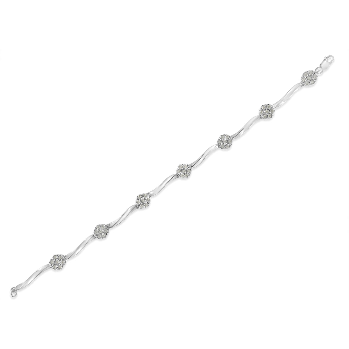 .925 Sterling Silver 1.0 cttw Miracle-Set Diamond 7 Stone Floral Cluster Link Bracelet (I-J Color, I3 Clarity) -7&quot; - LinkagejewelrydesignLinkagejewelrydesign