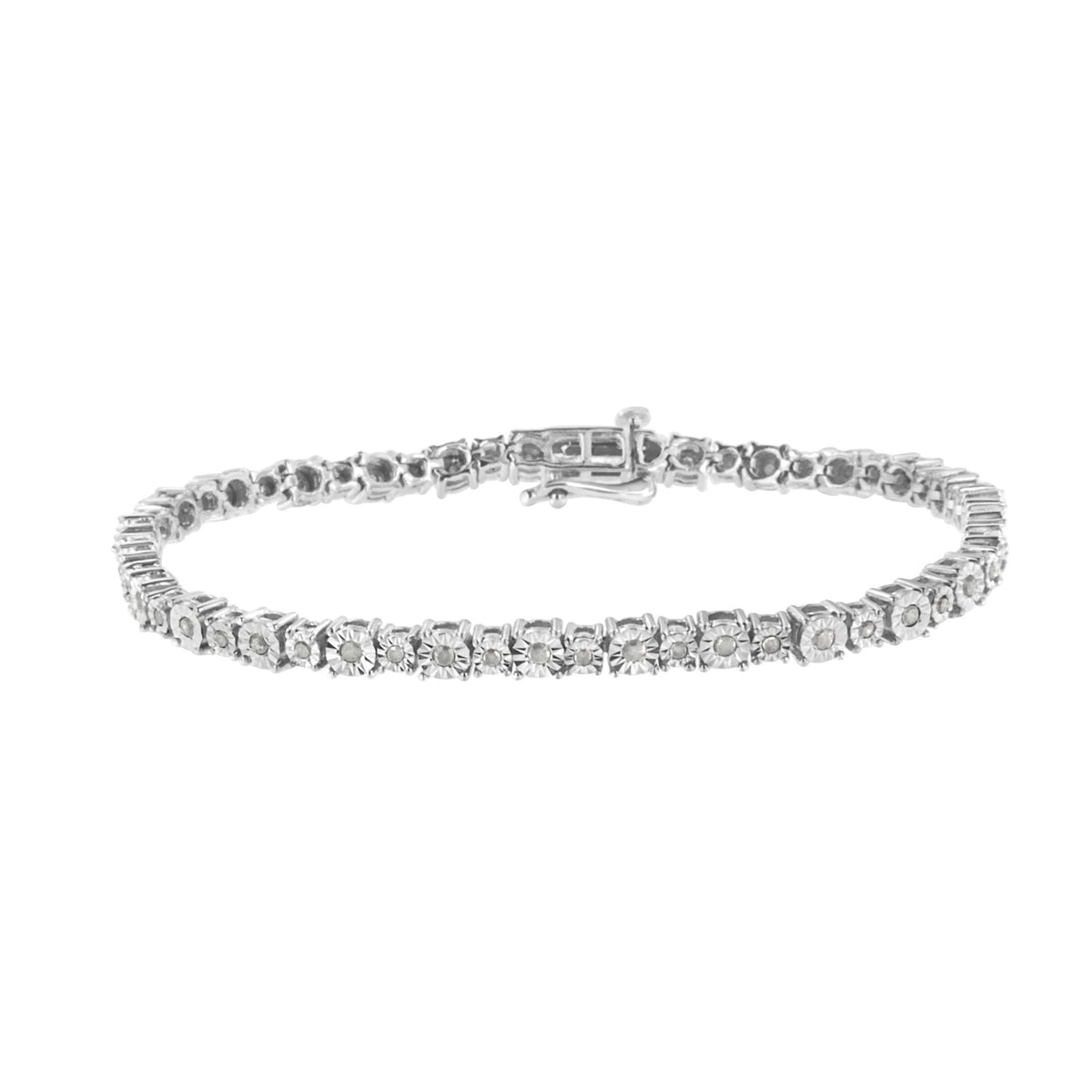 .925 Sterling Silver 1.0 Cttw Miracle-Set Diamond Alternating Graduated Link Tennis Bracelet (I-J Color, I3 Clarity) - 7.5&quot; - LinkagejewelrydesignLinkagejewelrydesign