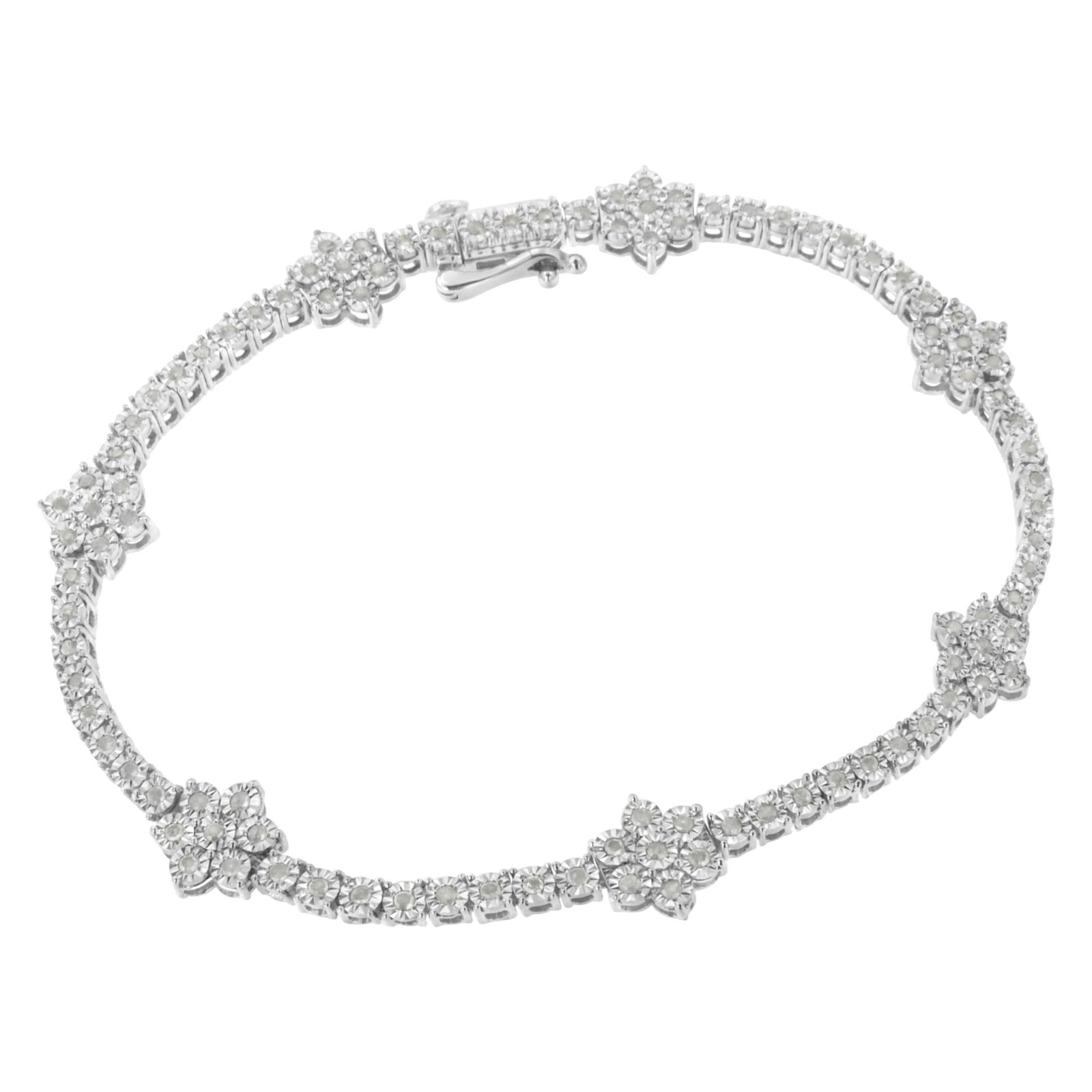 .925 Sterling Silver 1.0 cttw Miracle-Set Diamond Floral Station Tennis Bracelet (I-J Color, I3 Clarity) - 7-1/2" - LinkagejewelrydesignLinkagejewelrydesign