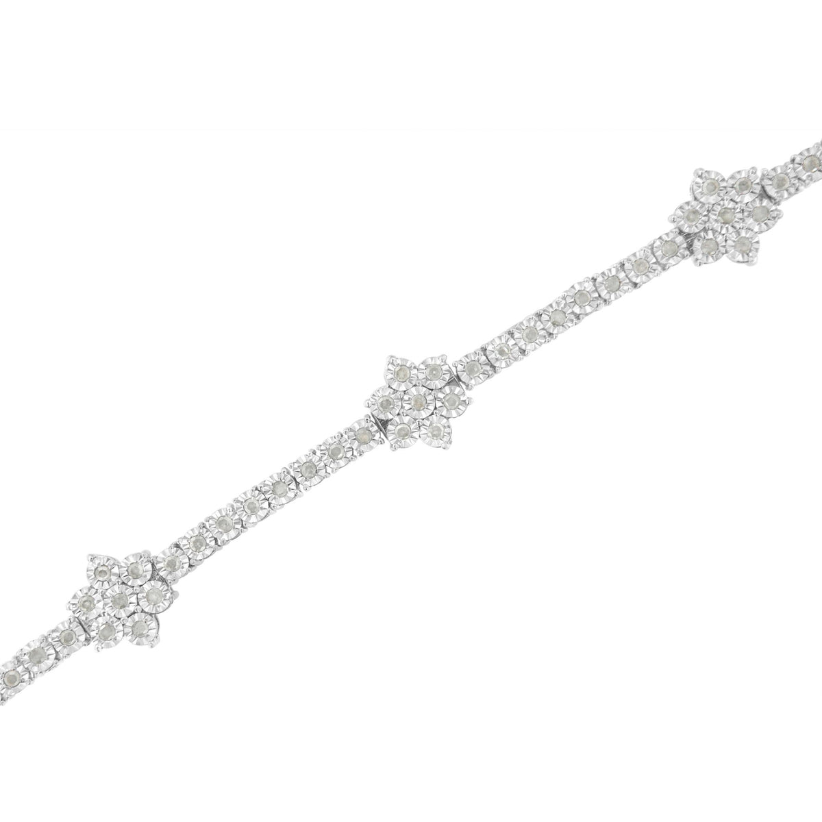 .925 Sterling Silver 1.0 cttw Miracle-Set Diamond Floral Station Tennis Bracelet (I-J Color, I3 Clarity) - 7-1/2&quot; - LinkagejewelrydesignLinkagejewelrydesign