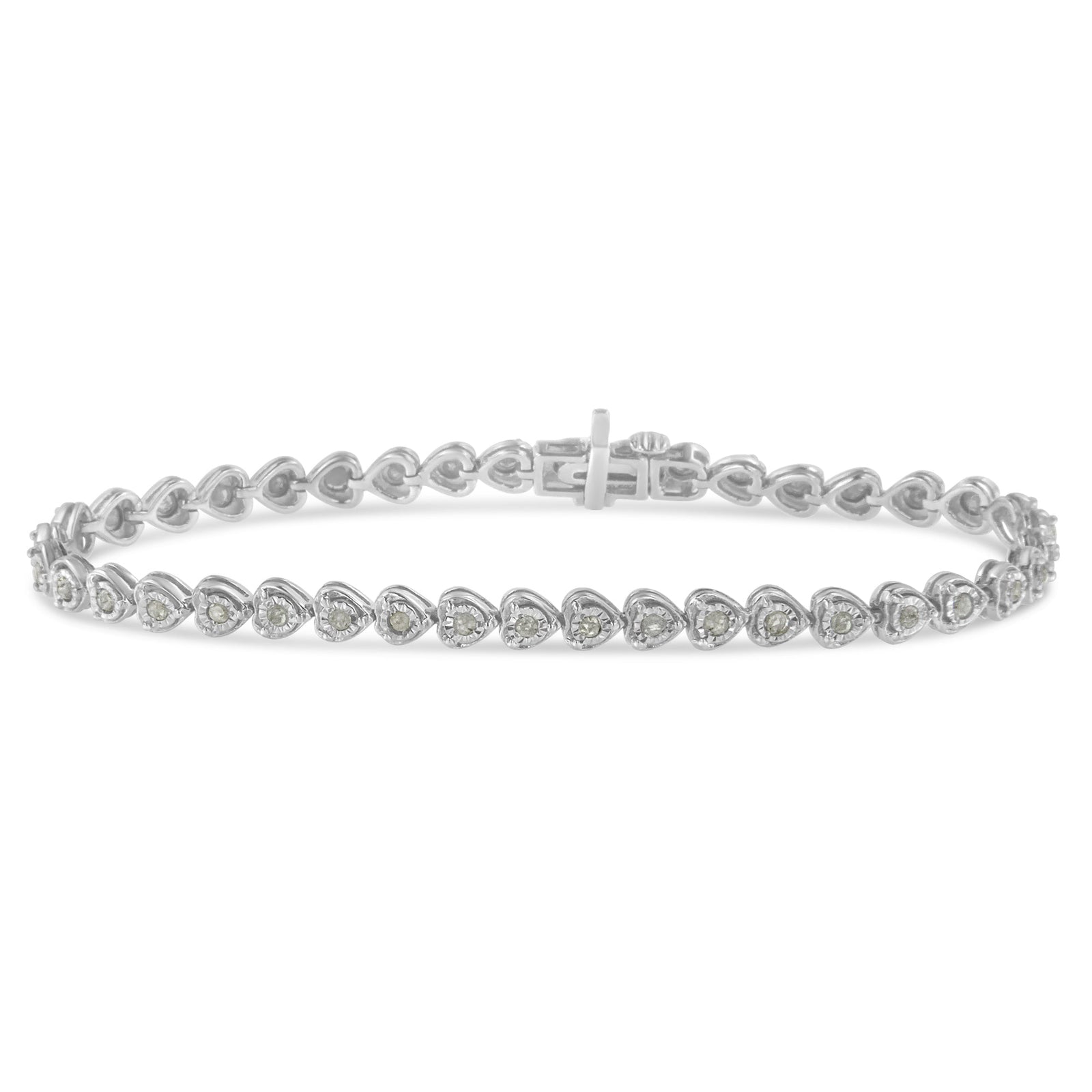 .925 Sterling Silver 1.0 Cttw Miracle Set Diamond Heart-Link 7" Tennis Bracelet (I-J Color, I2-I3 Clarity) - LinkagejewelrydesignLinkagejewelrydesign