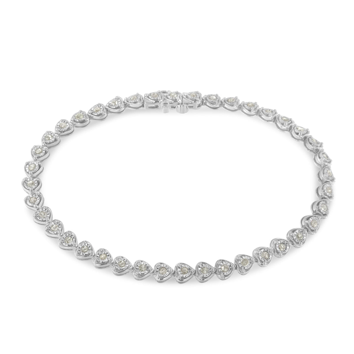 .925 Sterling Silver 1.0 Cttw Miracle Set Diamond Heart-Link 7&quot; Tennis Bracelet (I-J Color, I2-I3 Clarity) - LinkagejewelrydesignLinkagejewelrydesign
