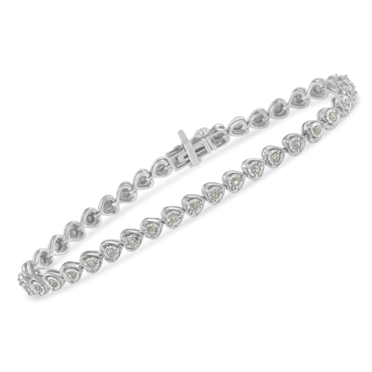 .925 Sterling Silver 1.0 Cttw Miracle Set Diamond Heart-Link 7&quot; Tennis Bracelet (I-J Color, I2-I3 Clarity) - LinkagejewelrydesignLinkagejewelrydesign