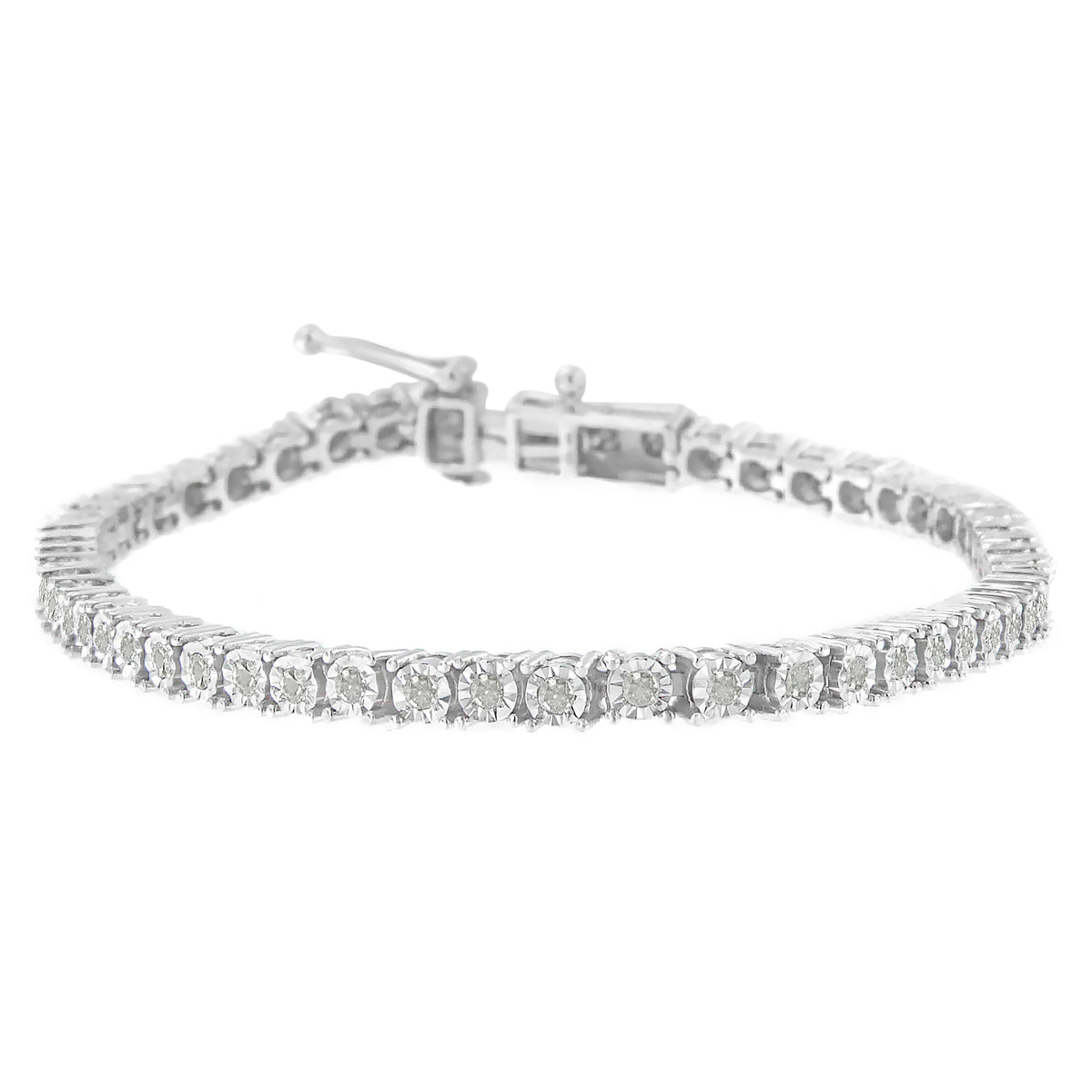 .925 Sterling Silver 1.0 Cttw Miracle-Set Diamond Round Faceted Bezel Tennis Bracelet (I-J Color, I3 Clarity) - 7&quot; - LinkagejewelrydesignLinkagejewelrydesign