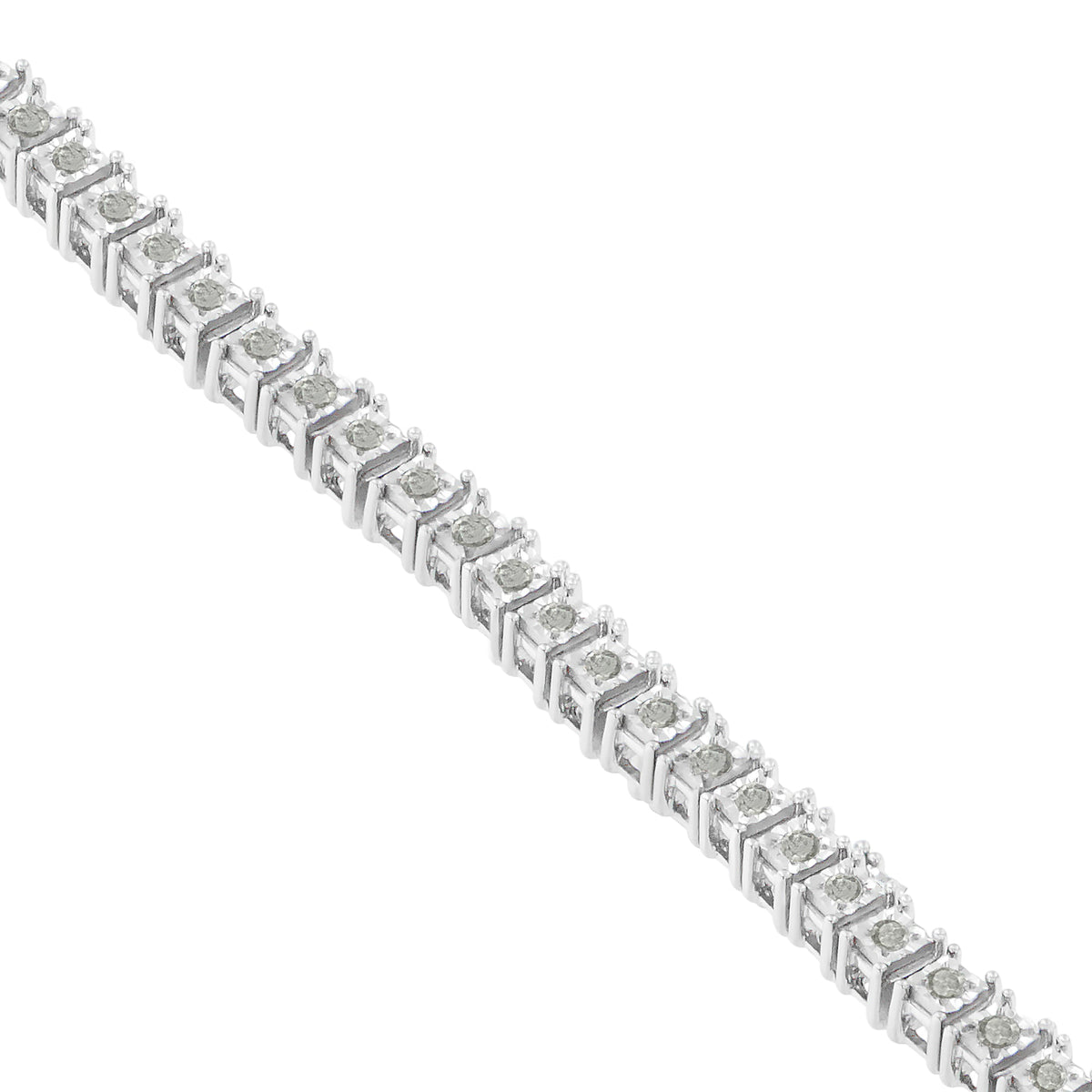 .925 Sterling Silver 1.0 Cttw Miracle-Set Diamond Round Faceted Bezel Tennis Bracelet (I-J Color, I3 Clarity) - 7&quot; - LinkagejewelrydesignLinkagejewelrydesign