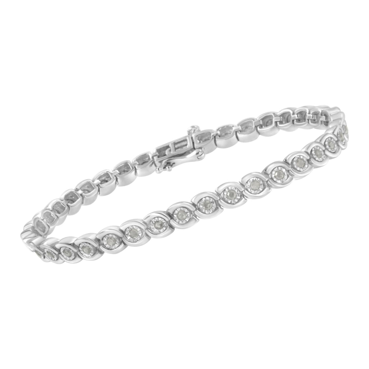 .925 Sterling Silver 1.0 cttw Miracle Set Diamond Spiraling Bezel Link Bracelet(I-J Color, I3 Clarity) -7.25&quot; - LinkagejewelrydesignLinkagejewelrydesign