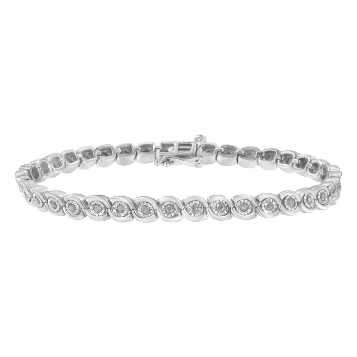 .925 Sterling Silver 1.0 cttw Miracle Set Diamond Spiraling Bezel Link Bracelet(I-J Color, I3 Clarity) -7.25&quot; - LinkagejewelrydesignLinkagejewelrydesign