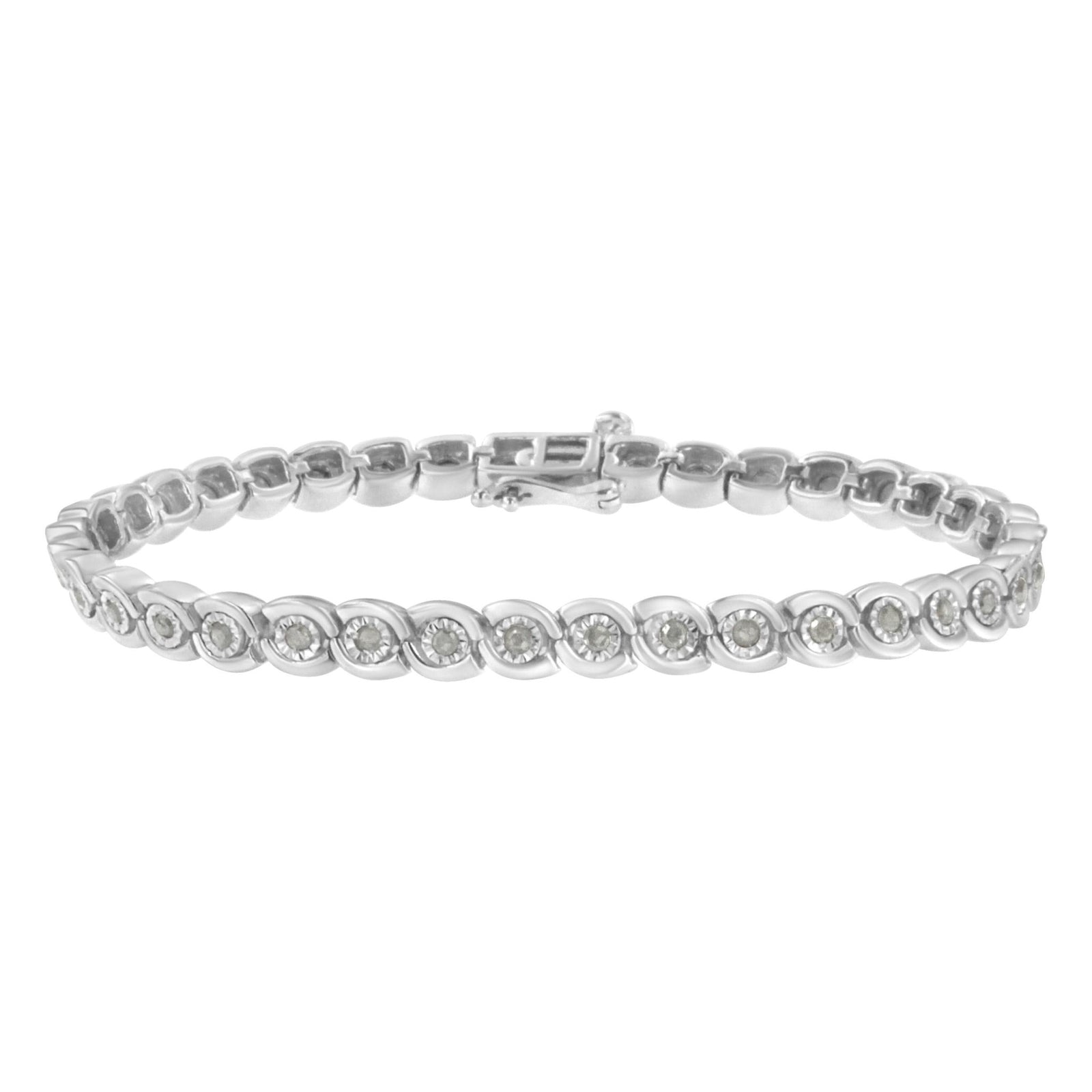.925 Sterling Silver 1.0 cttw Miracle Set Diamond Spiraling Bezel Link Bracelet(I-J Color, I3 Clarity) -7.25" - LinkagejewelrydesignLinkagejewelrydesign