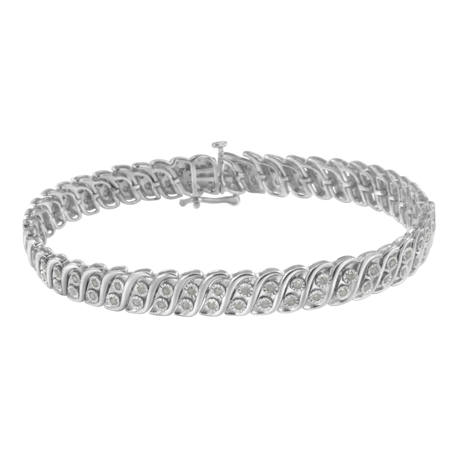 .925 Sterling Silver 1.0 cttw Miracle Set Diamond Two Row S Link Bracelet(I-J Color, I3 Clarity) -7.75" - LinkagejewelrydesignLinkagejewelrydesign