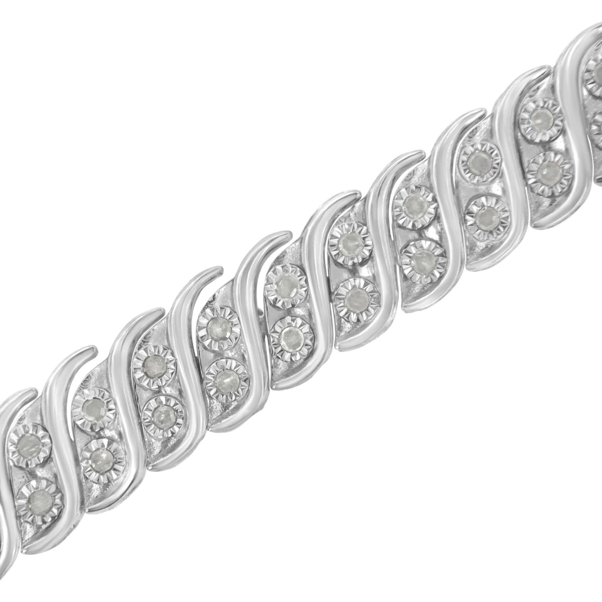 .925 Sterling Silver 1.0 cttw Miracle Set Diamond Two Row S Link Bracelet(I-J Color, I3 Clarity) -7.75&quot; - LinkagejewelrydesignLinkagejewelrydesign