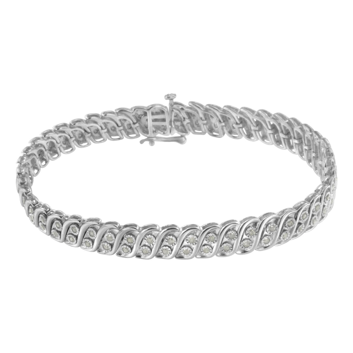 .925 Sterling Silver 1.0 cttw Miracle Set Diamond Two Row S Link Bracelet(I-J Color, I3 Clarity) -7.75&quot; - LinkagejewelrydesignLinkagejewelrydesign