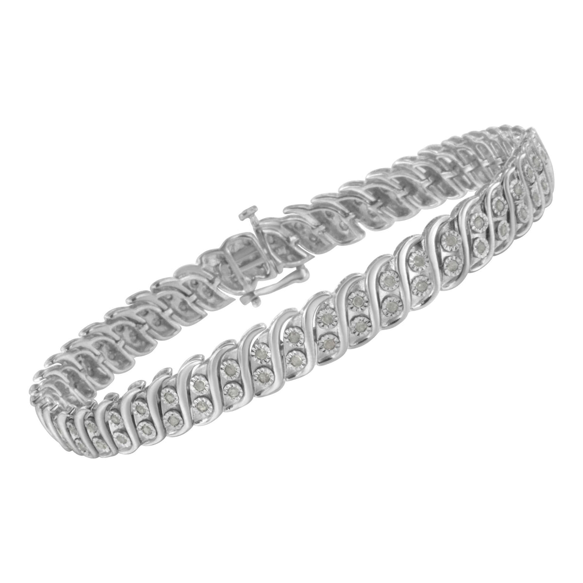 .925 Sterling Silver 1.0 cttw Miracle Set Diamond Two Row S Link Bracelet(I-J Color, I3 Clarity) -7.75&quot; - LinkagejewelrydesignLinkagejewelrydesign