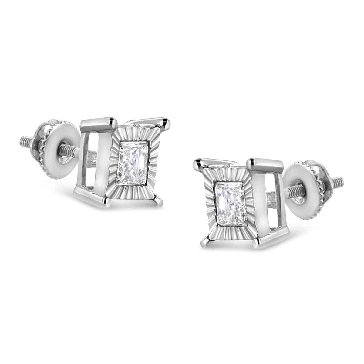 .925 Sterling Silver 1.0 Cttw Miracle Set Princess-cut Diamond Solitaire Stud Earrings (H-I Color, I2-I3 Clarity) - LinkagejewelrydesignLinkagejewelrydesign