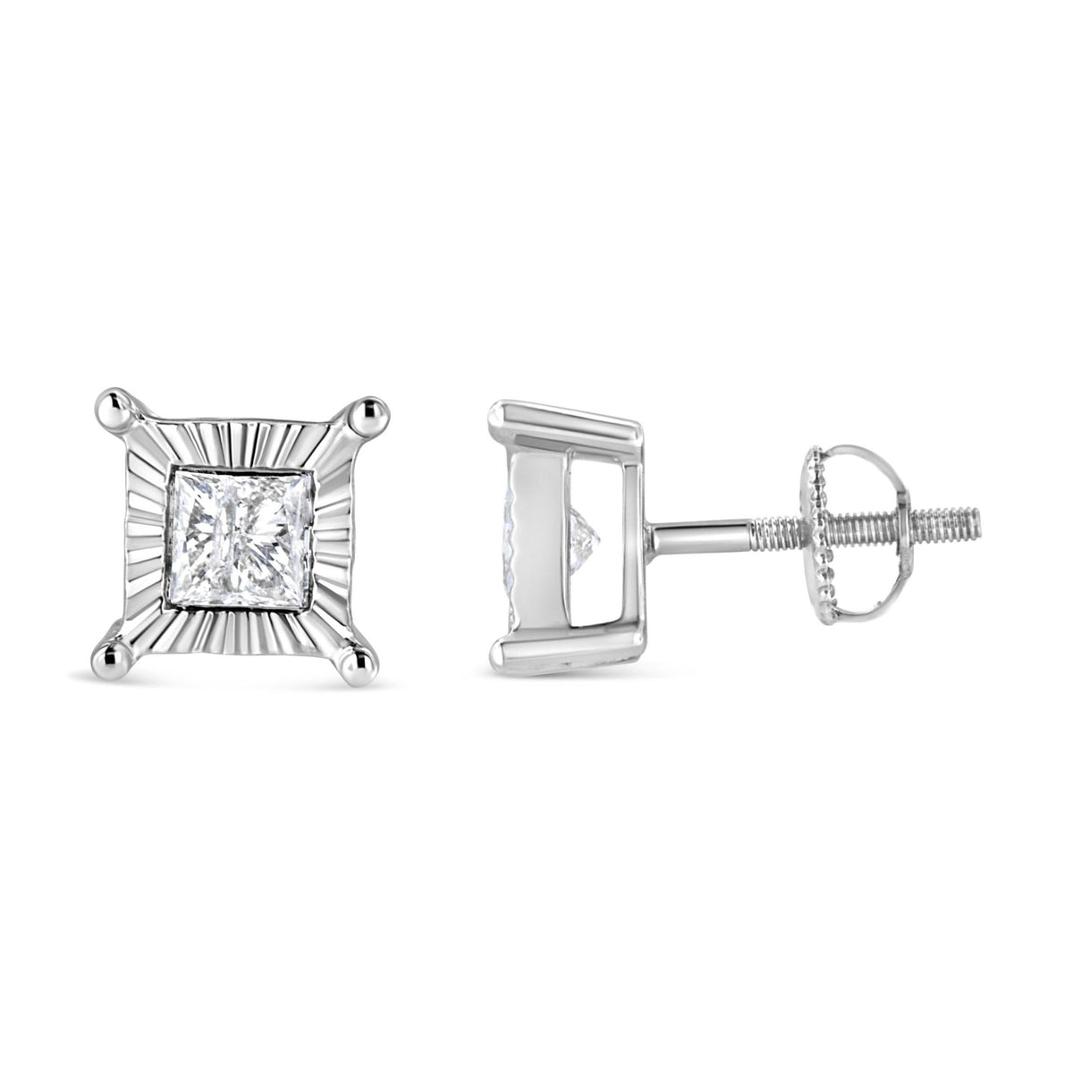 .925 Sterling Silver 1.0 Cttw Miracle Set Princess-cut Diamond Solitaire Stud Earrings (H-I Color, I2-I3 Clarity) - LinkagejewelrydesignLinkagejewelrydesign