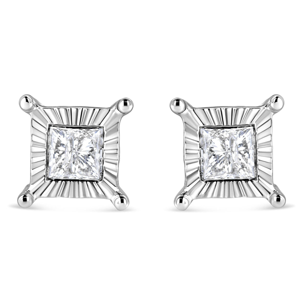 .925 Sterling Silver 1.0 Cttw Miracle Set Princess-cut Diamond Solitaire Stud Earrings (H-I Color, I2-I3 Clarity) - LinkagejewelrydesignLinkagejewelrydesign