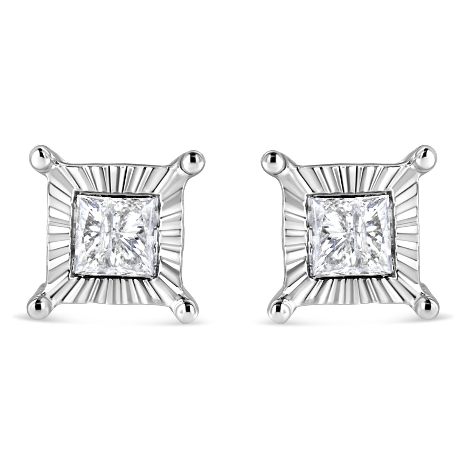 .925 Sterling Silver 1.0 Cttw Miracle Set Princess-cut Diamond Solitaire Stud Earrings (H-I Color, I2-I3 Clarity) - LinkagejewelrydesignLinkagejewelrydesign