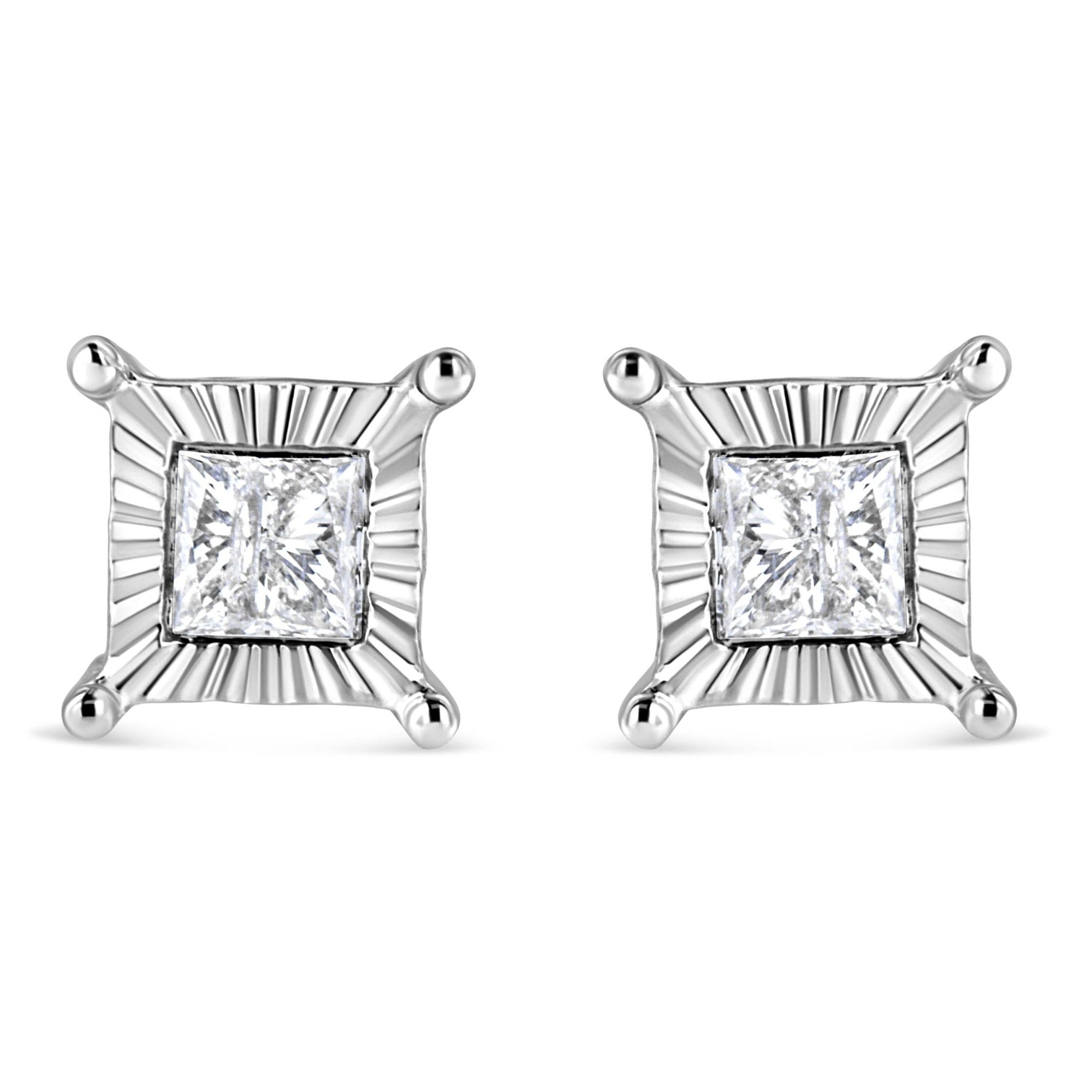 .925 Sterling Silver 1.0 Cttw Miracle Set Princess-cut Diamond Solitaire Stud Earrings (H-I Color, I2-I3 Clarity) - LinkagejewelrydesignLinkagejewelrydesign