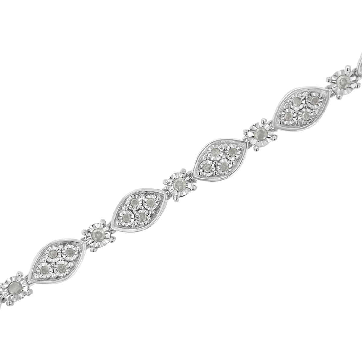 .925 Sterling Silver 1.0 cttw Miracle-set Round-Cut Diamond Pear and Bezel Link Bracelet (I-J, I3) - Size 7.5&quot; - LinkagejewelrydesignLinkagejewelrydesign