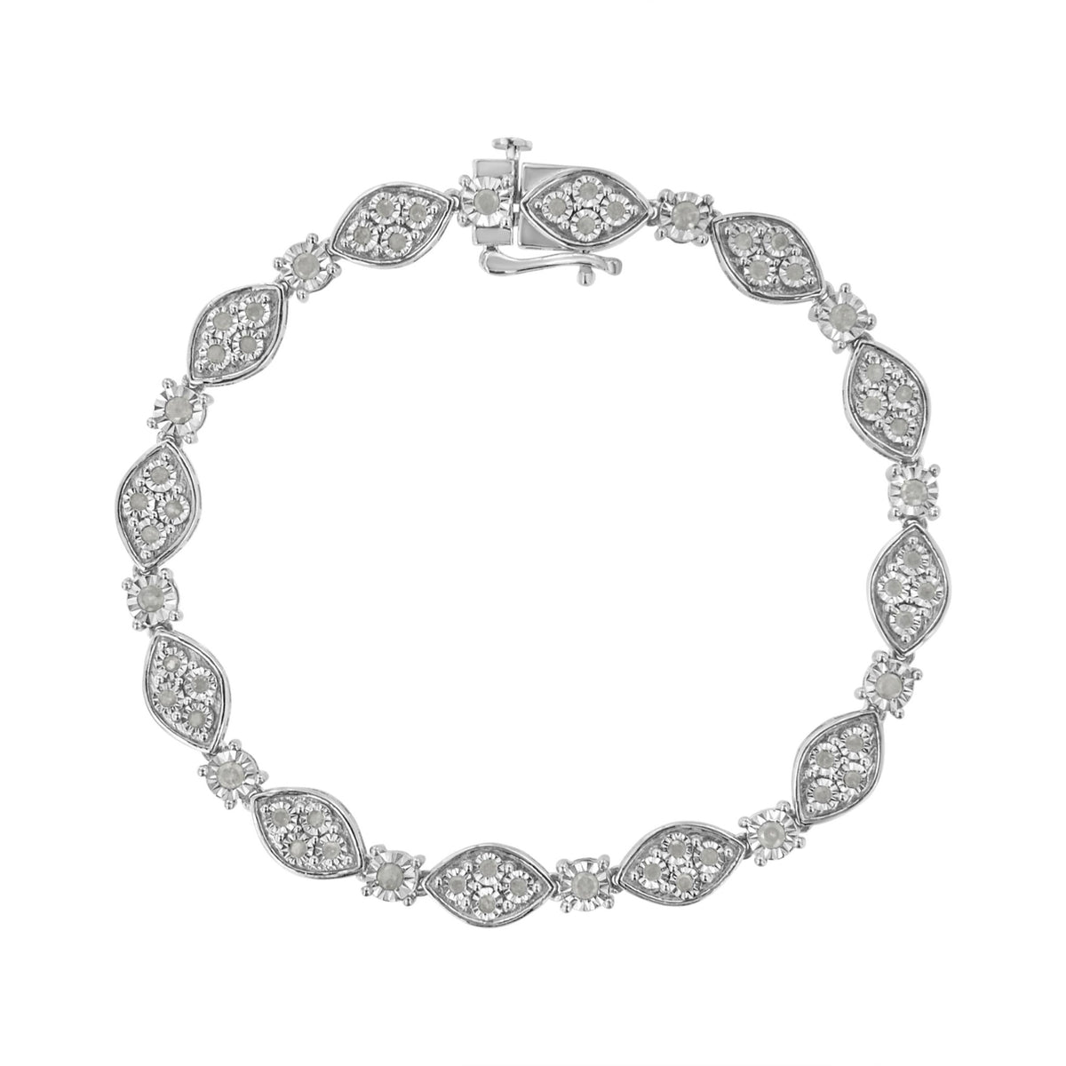 .925 Sterling Silver 1.0 cttw Miracle-set Round-Cut Diamond Pear and Bezel Link Bracelet (I-J, I3) - Size 7.5&quot; - LinkagejewelrydesignLinkagejewelrydesign