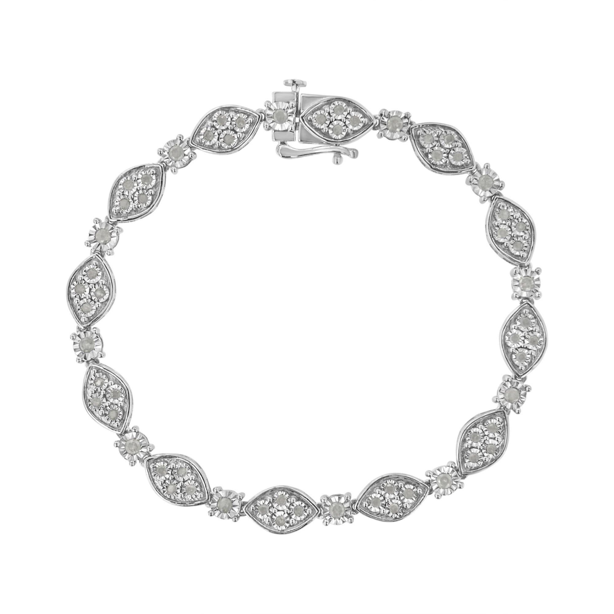 .925 Sterling Silver 1.0 cttw Miracle-set Round-Cut Diamond Pear and Bezel Link Bracelet (I-J, I3) - Size 7.5" - LinkagejewelrydesignLinkagejewelrydesign