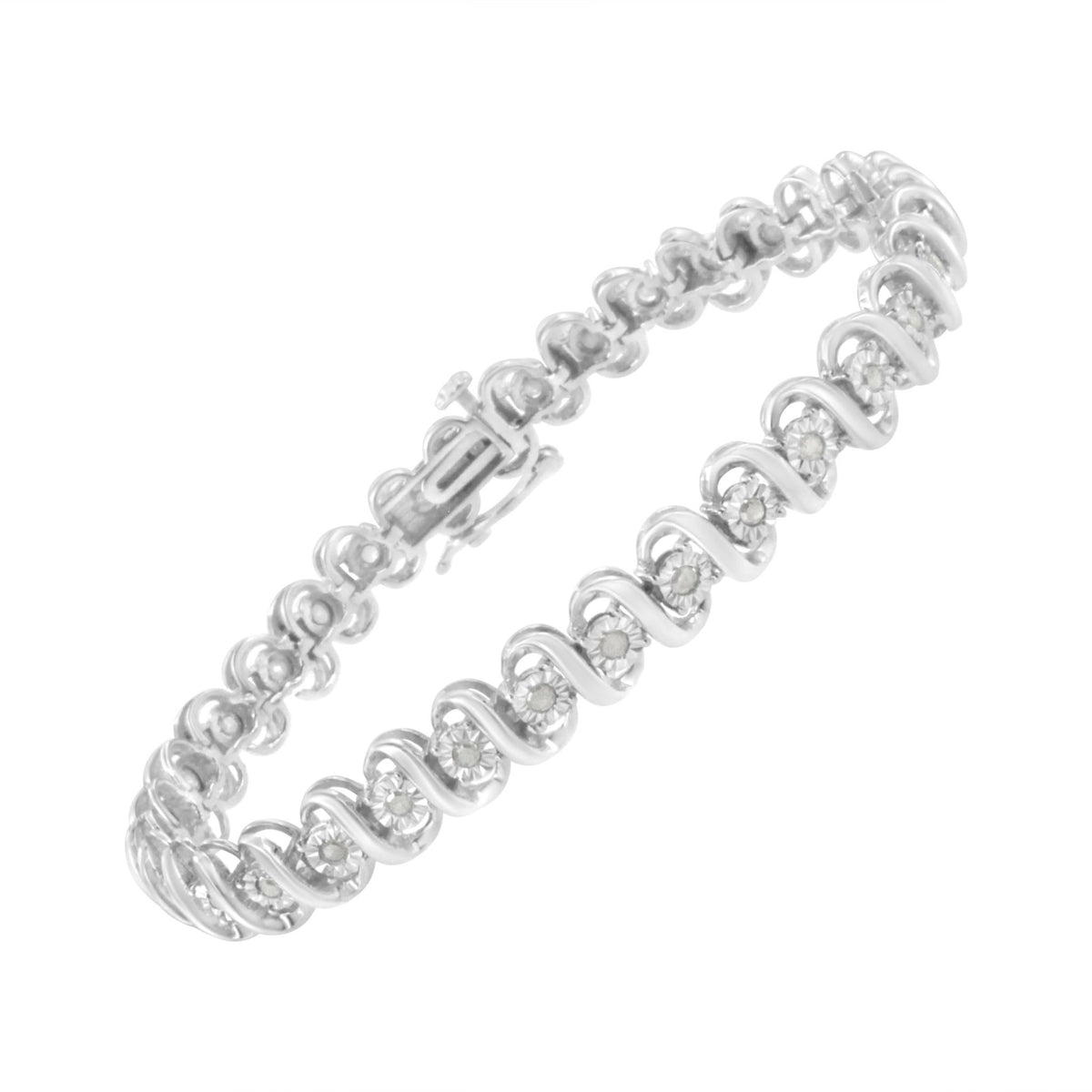 .925 Sterling Silver 1.0 cttw Miracle-Set Round-Cut Diamond &quot;S&quot; Link Tennis Bracelet (I-J Color, I3 Clarity) - Size 7.25&quot; - LinkagejewelrydesignLinkagejewelrydesign