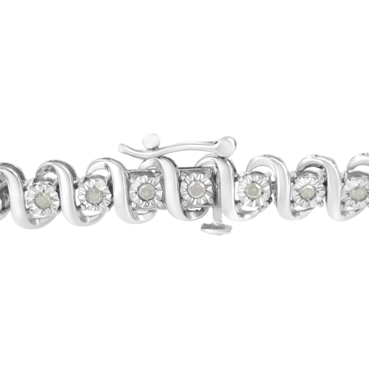 .925 Sterling Silver 1.0 cttw Miracle-Set Round-Cut Diamond &quot;S&quot; Link Tennis Bracelet (I-J Color, I3 Clarity) - Size 7.25&quot; - LinkagejewelrydesignLinkagejewelrydesign