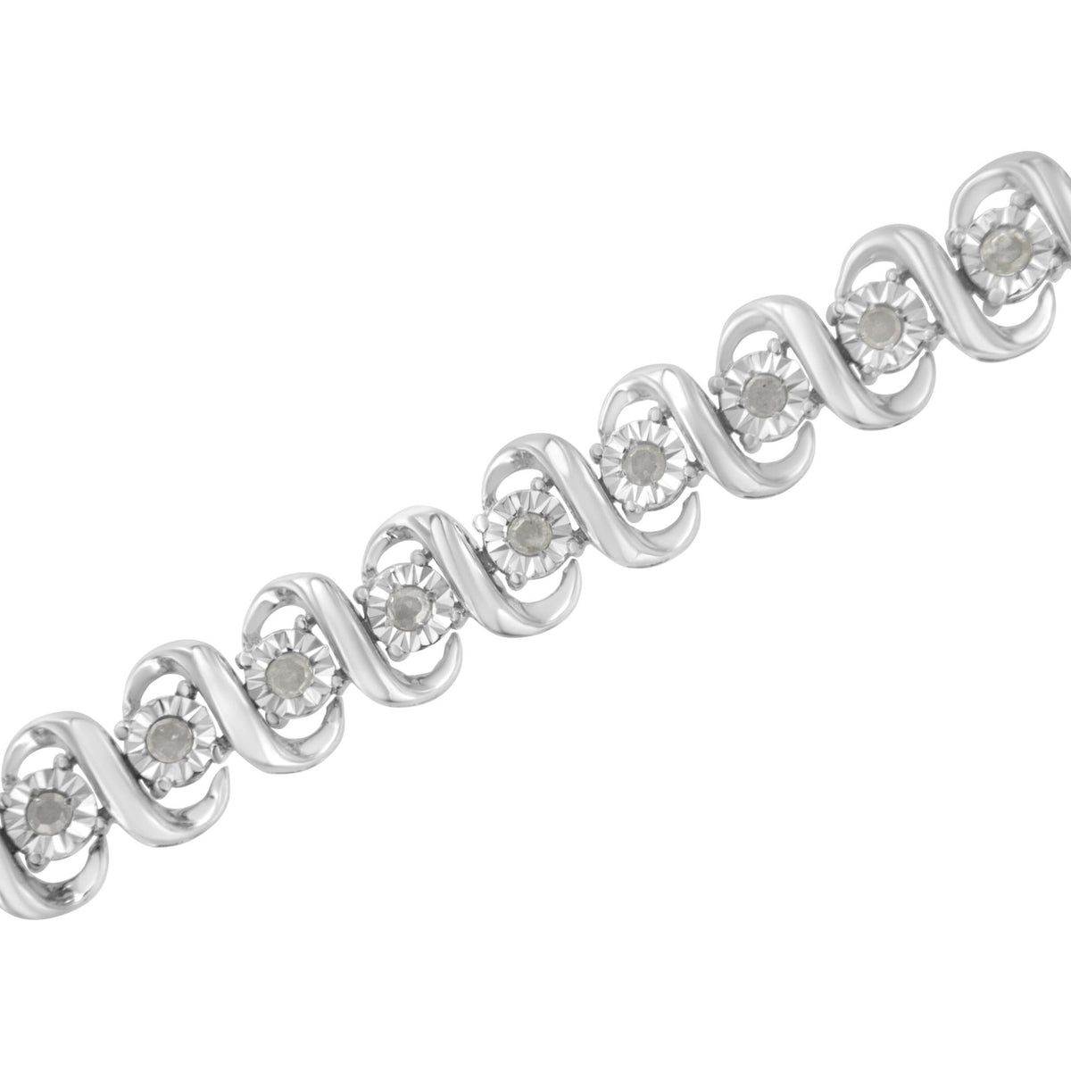 .925 Sterling Silver 1.0 cttw Miracle-Set Round-Cut Diamond &quot;S&quot; Link Tennis Bracelet (I-J Color, I3 Clarity) - Size 7.25&quot; - LinkagejewelrydesignLinkagejewelrydesign