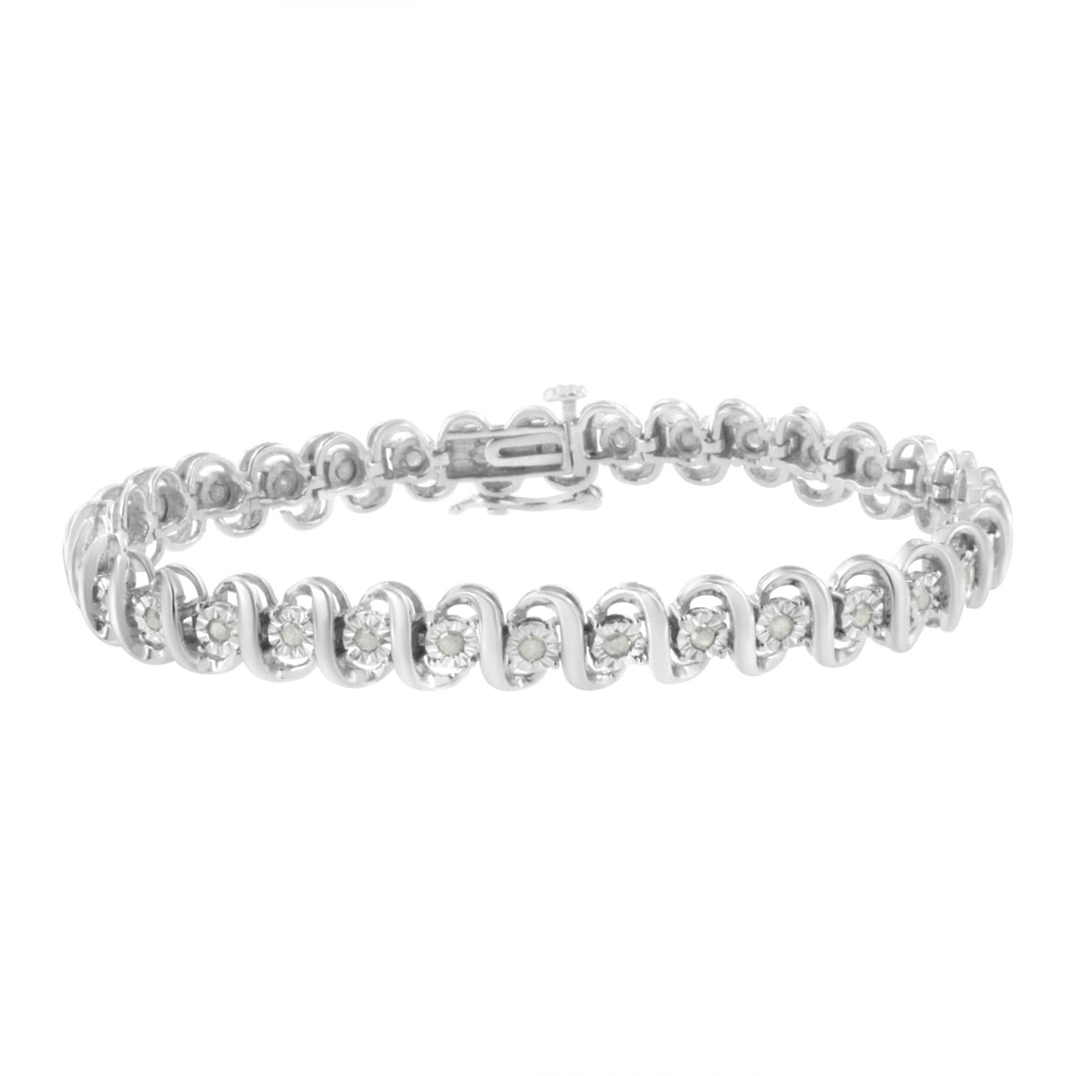 .925 Sterling Silver 1.0 cttw Miracle-Set Round-Cut Diamond &quot;S&quot; Link Tennis Bracelet (I-J Color, I3 Clarity) - Size 7.25&quot; - LinkagejewelrydesignLinkagejewelrydesign