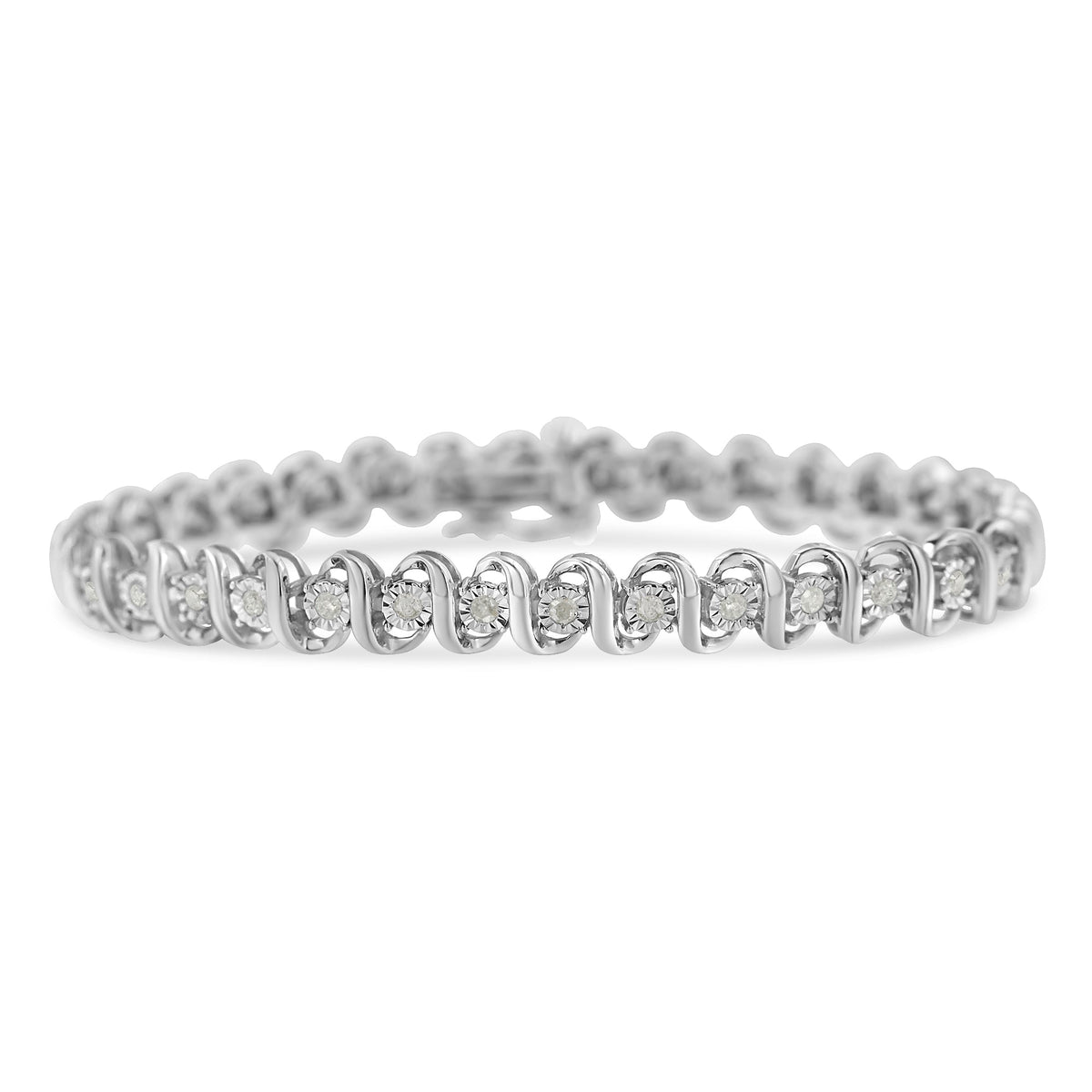 .925 Sterling Silver 1.0 cttw Miracle-Set Round Diamond S-Link Tennis Bracelet (I-J Color, I3 Clarity) -7&quot; - LinkagejewelrydesignLinkagejewelrydesign