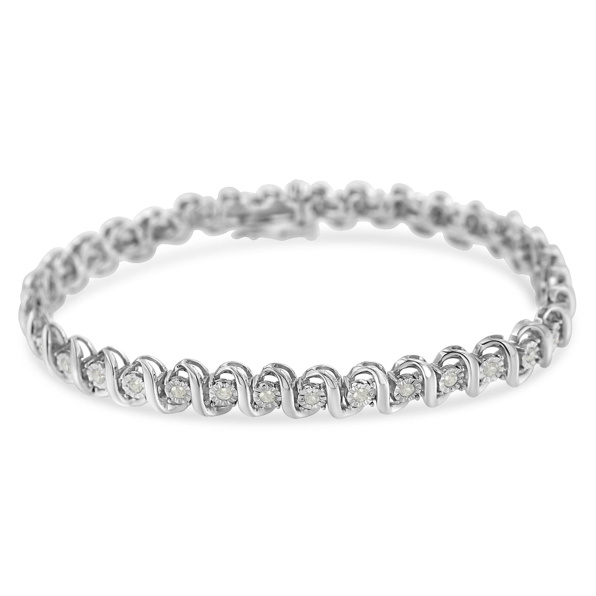 .925 Sterling Silver 1.0 cttw Miracle-Set Round Diamond S-Link Tennis Bracelet (I-J Color, I3 Clarity) -7&quot; - LinkagejewelrydesignLinkagejewelrydesign