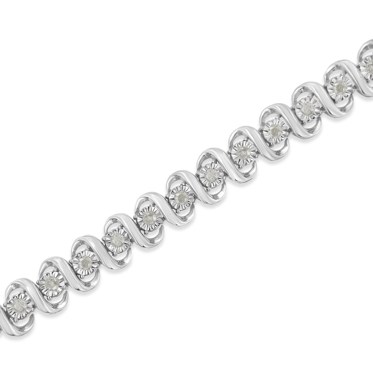 .925 Sterling Silver 1.0 cttw Miracle-Set Round Diamond S-Link Tennis Bracelet (I-J Color, I3 Clarity) -7&quot; - LinkagejewelrydesignLinkagejewelrydesign