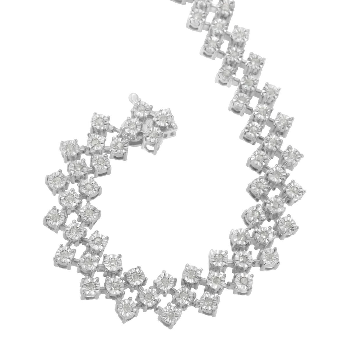 .925 Sterling Silver 1.0 cttw Miracle-Set Round Diamond &quot;Zig Zag&quot; Link Bracelet (I-J Color, I3 Clarity) -7.25 - LinkagejewelrydesignLinkagejewelrydesign