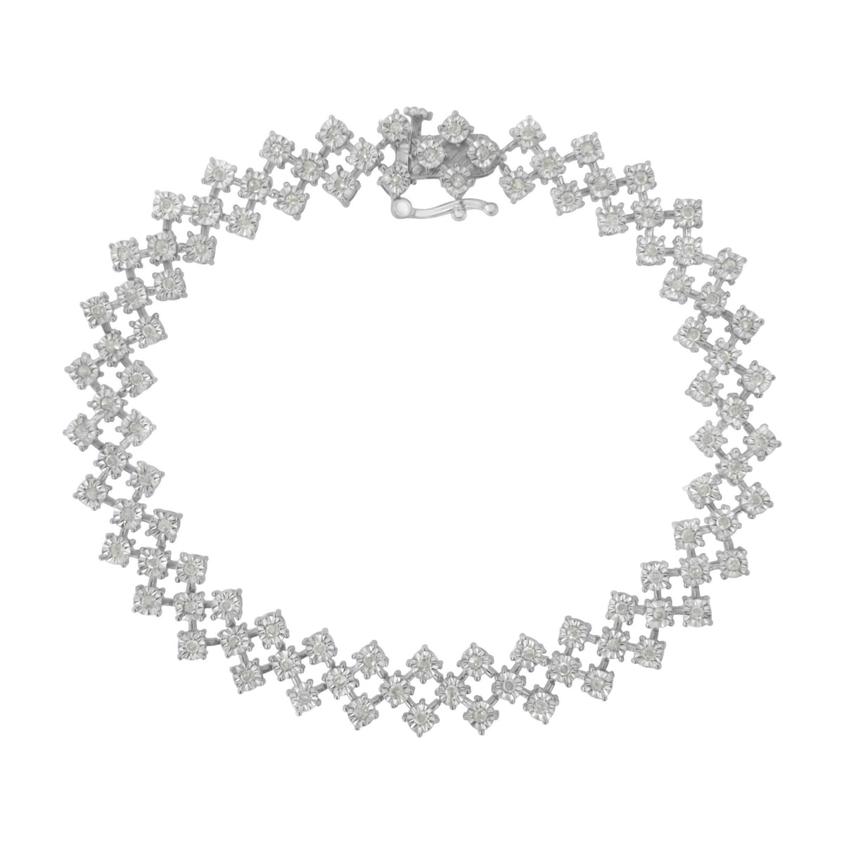 .925 Sterling Silver 1.0 cttw Miracle-Set Round Diamond &quot;Zig Zag&quot; Link Bracelet (I-J Color, I3 Clarity) -7.25 - LinkagejewelrydesignLinkagejewelrydesign