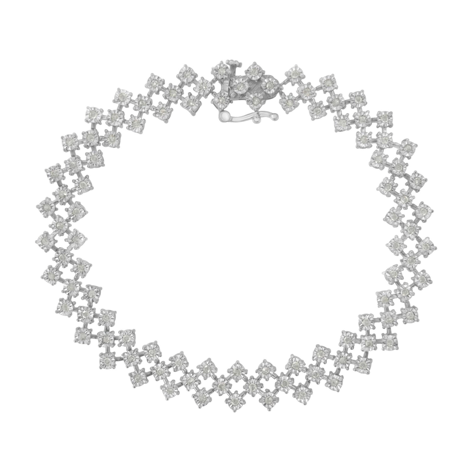 .925 Sterling Silver 1.0 cttw Miracle-Set Round Diamond "Zig Zag" Link Bracelet (I-J Color, I3 Clarity) -7.25 - LinkagejewelrydesignLinkagejewelrydesign