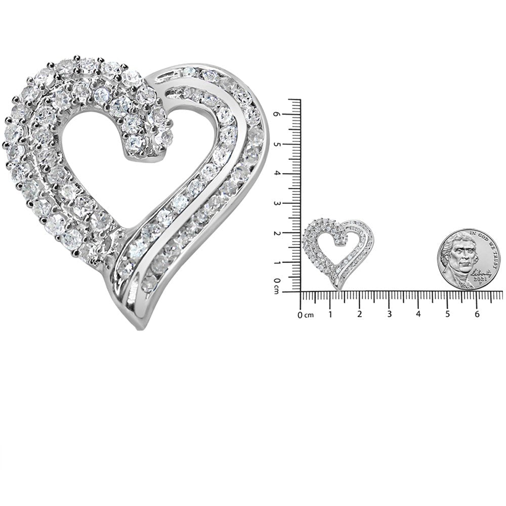 .925 Sterling Silver 1.0 Cttw Prong &amp; Channel-Set Diamond Open work Ribbon Heart Pendant 18&quot; Necklace (I-J Color, I3 Clarity) - LinkagejewelrydesignLinkagejewelrydesign
