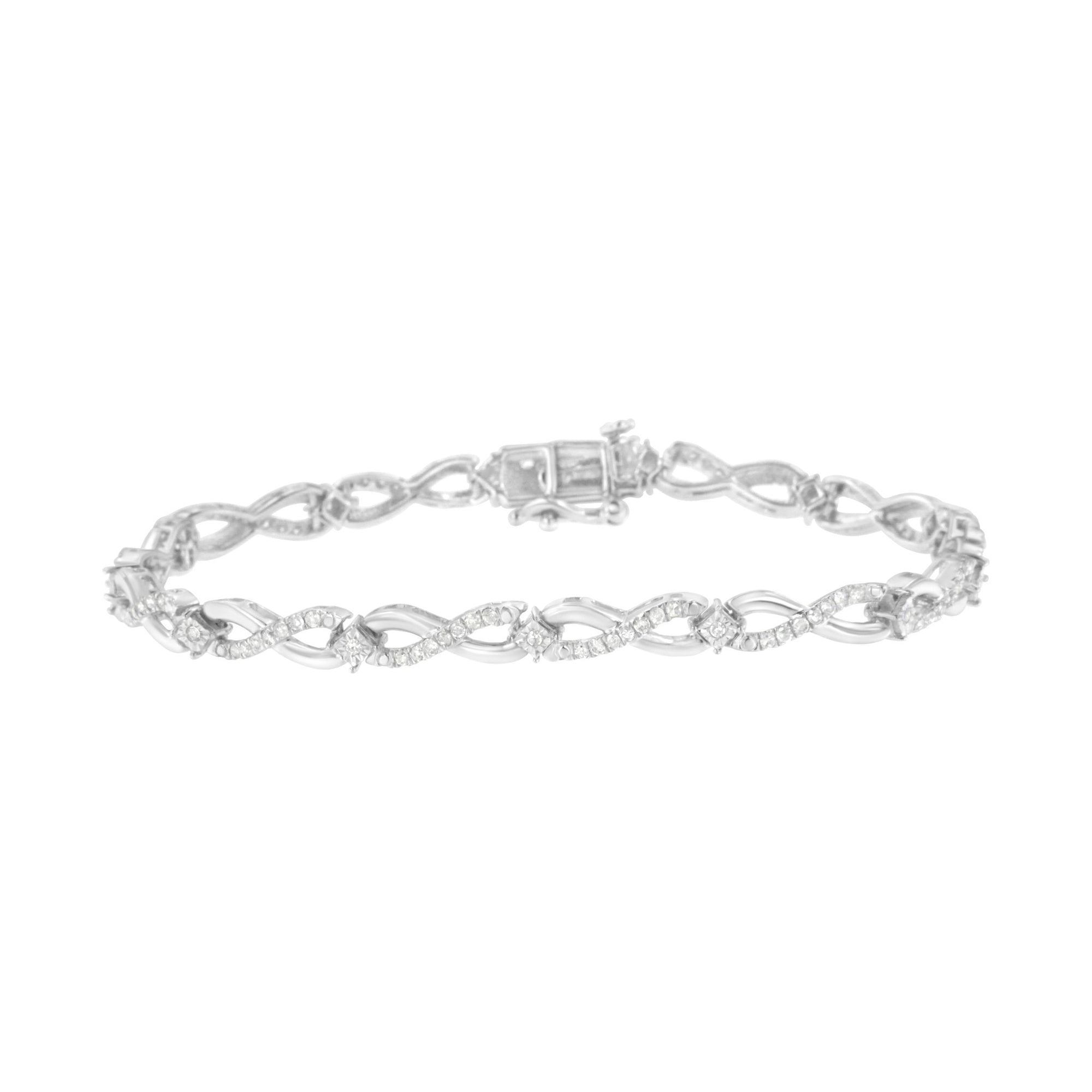 .925 Sterling Silver 1.0 Cttw Prong Set Diamond Infinity Link Bracelet (I-J Color, I2-I3 Clarity) - 7.25" - LinkagejewelrydesignLinkagejewelrydesign