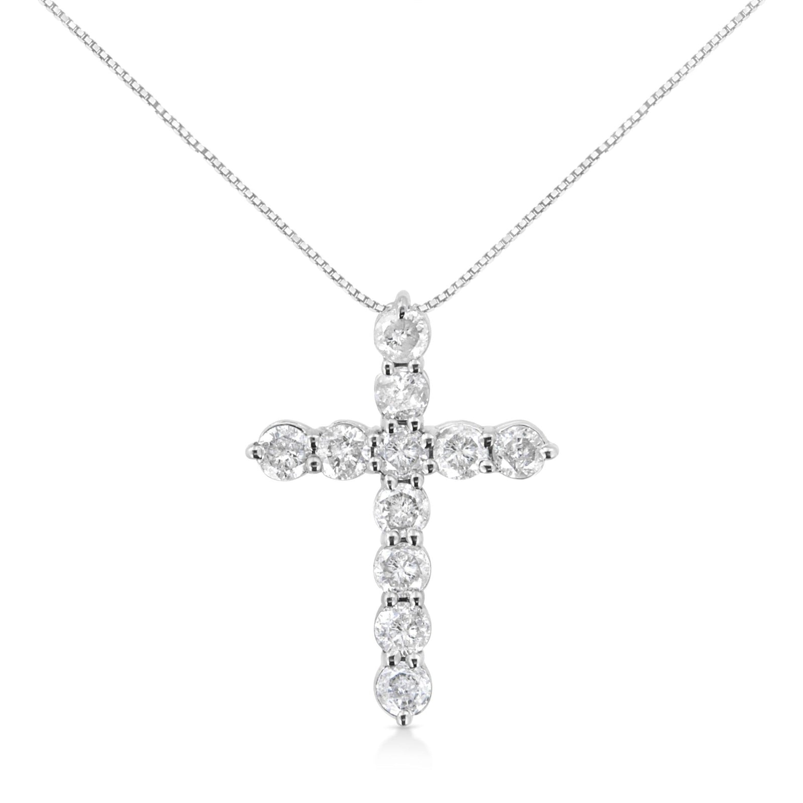 .925 Sterling Silver 1.0 Cttw Prong Set Round-Cut Diamond Cross 18" Pendant Necklace (I-J Color, I2-I3 Clarity) - LinkagejewelrydesignLinkagejewelrydesign