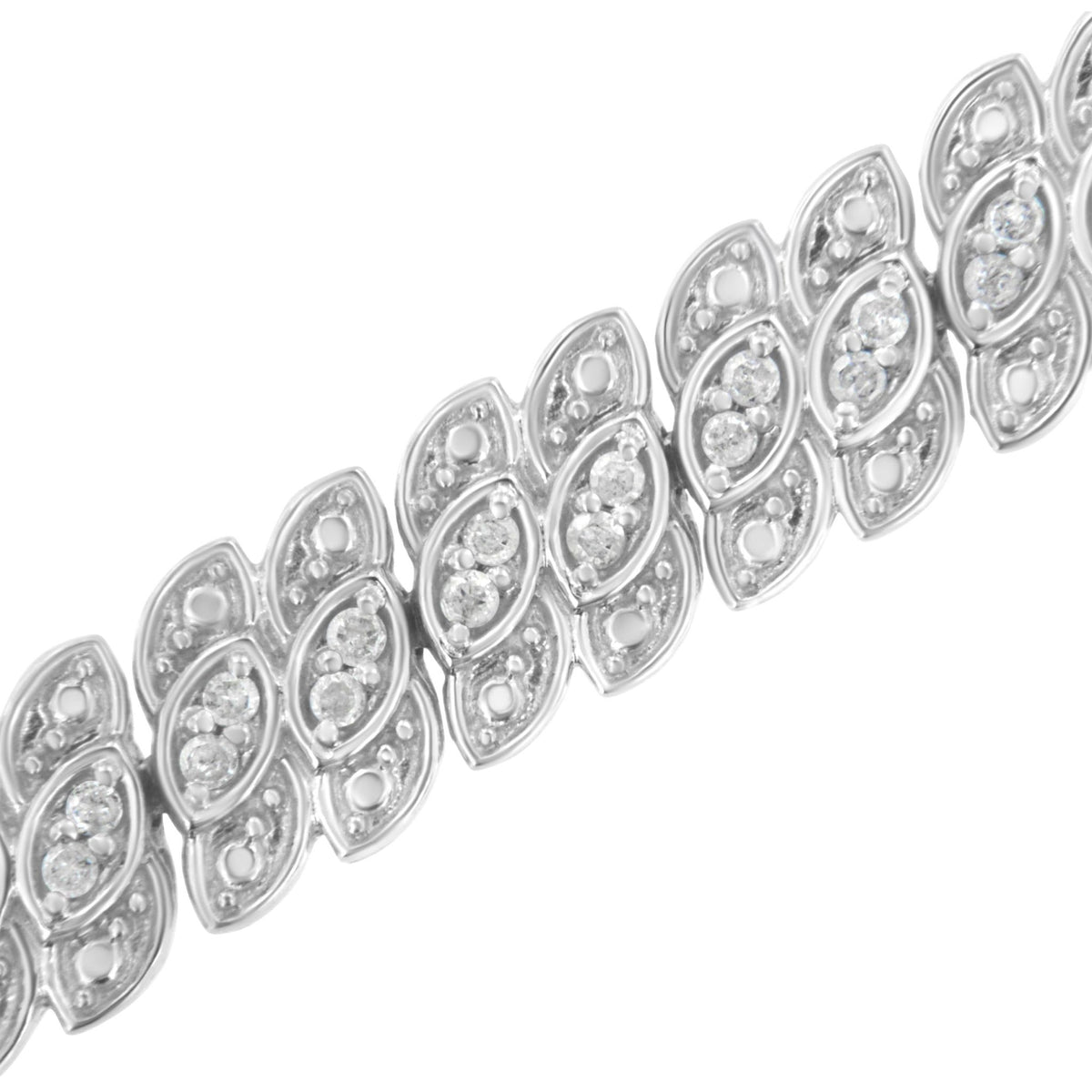 .925 Sterling Silver 1.0 cttw Prong-Set Round-cut Diamond Leaf and Pear Shaped Link Tennis Bracelet (I-J Color, I2-I3 Clarity) - 7.25&quot; - LinkagejewelrydesignLinkagejewelrydesign