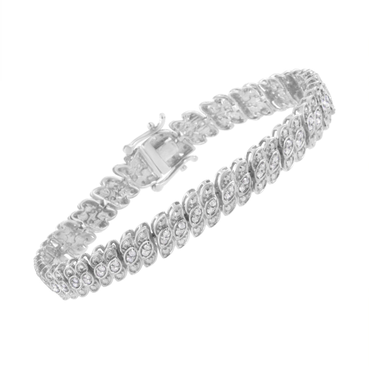 .925 Sterling Silver 1.0 cttw Prong-Set Round-cut Diamond Leaf and Pear Shaped Link Tennis Bracelet (I-J Color, I2-I3 Clarity) - 7.25&quot; - LinkagejewelrydesignLinkagejewelrydesign