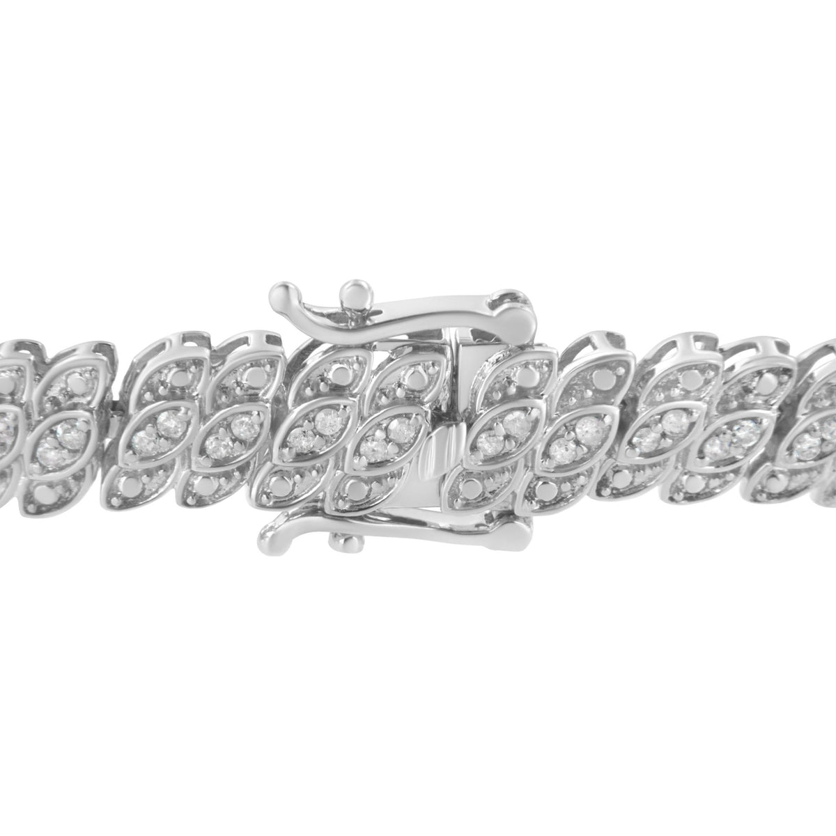 .925 Sterling Silver 1.0 cttw Prong-Set Round-cut Diamond Leaf and Pear Shaped Link Tennis Bracelet (I-J Color, I2-I3 Clarity) - 7.25&quot; - LinkagejewelrydesignLinkagejewelrydesign
